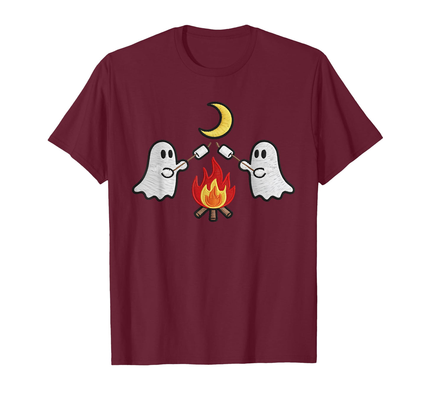 Cute Ghosts Camping Campfire Embroidered Halloween Kids Boys T-Shirt