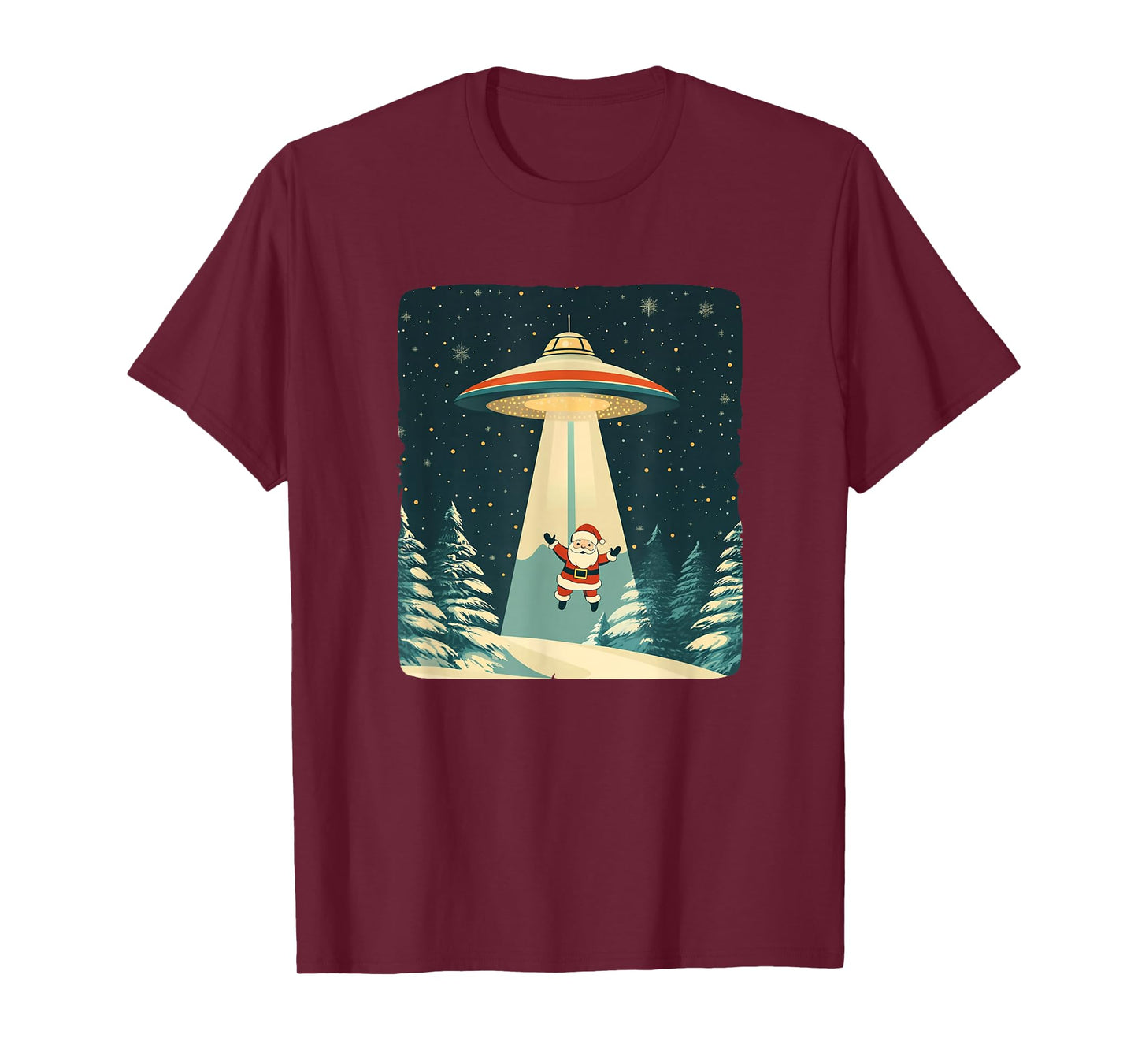 UFO Beams Up Santa Claus for a Fun Christmas Journey T-Shirt
