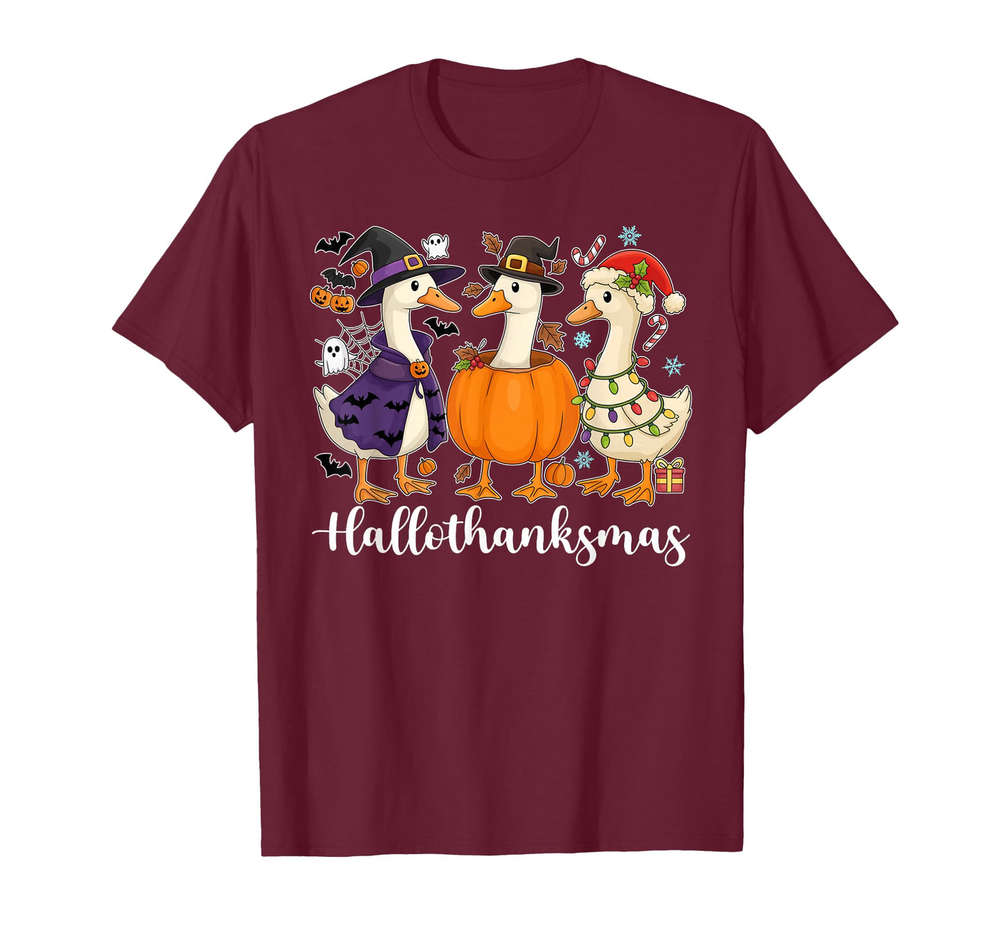Gooses Halloween Thanksgiving Christmas Happy HalloThanksMas T-Shirt