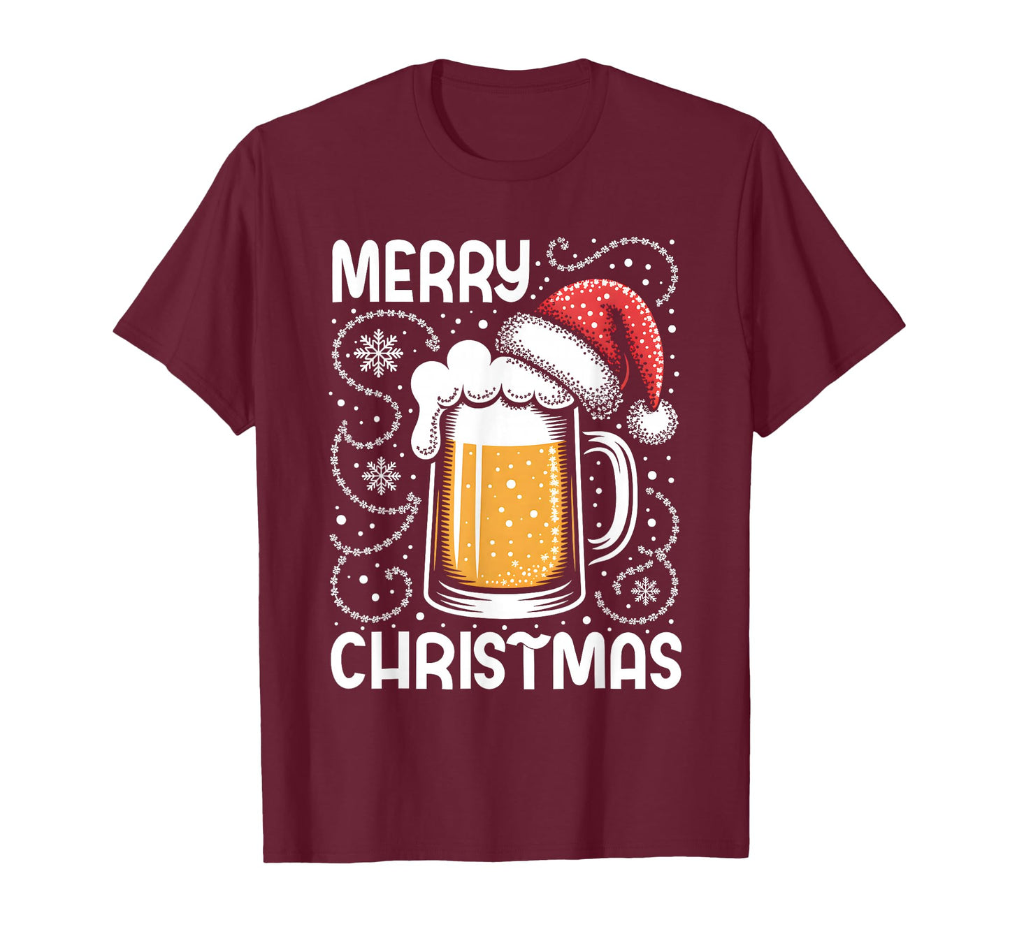 Funny Christmas Pajama Outfit Men Women Beer Mug Santa Hat T-Shirt