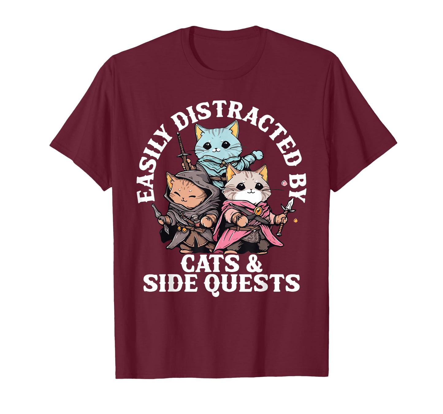 Cats Side Quest Distracted Tabletop Funny Men Women Kids Dad T-Shirt