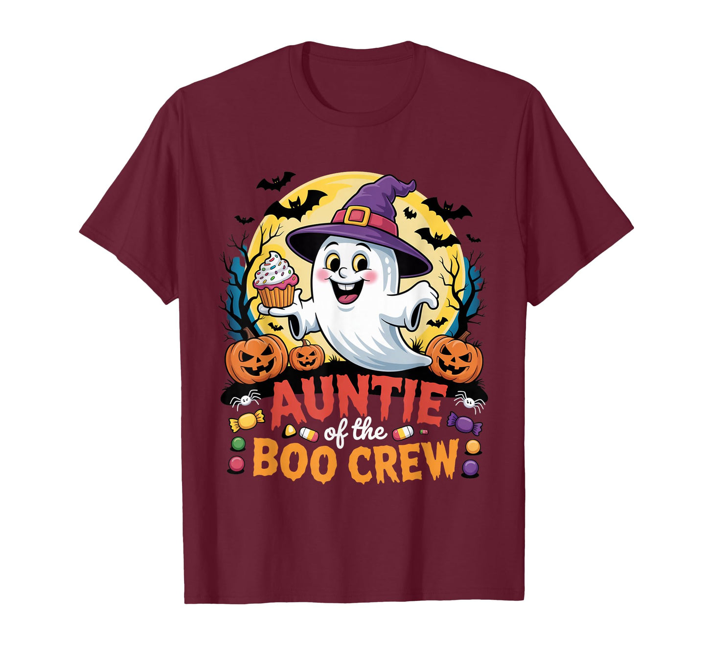 Auntie of The Boo Crew Ghost Halloween Outfit Candy Pumpkin T-Shirt