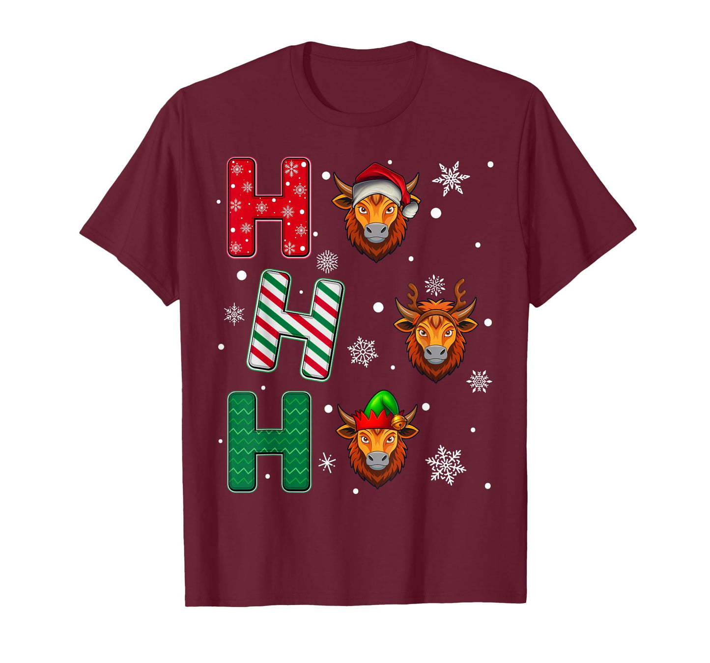 Ho Ho Ho Yak Animal Matching Santa Elf Xmas T-Shirt