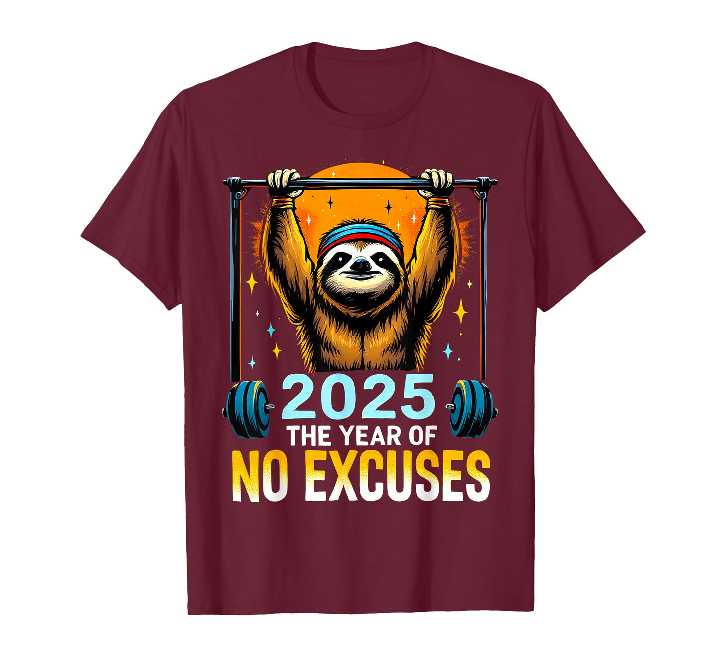 2025 Resolution Funny Fitness Workout Gym Sloth Weight Loss T-Shirt