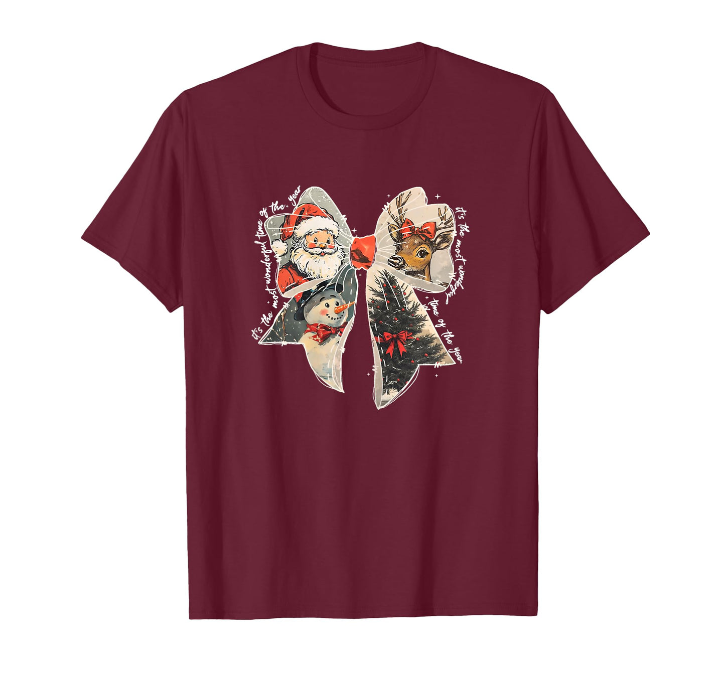 Womens It's The Most Wonderful time, Santa Claus Reindeer Snowman T-Shirt