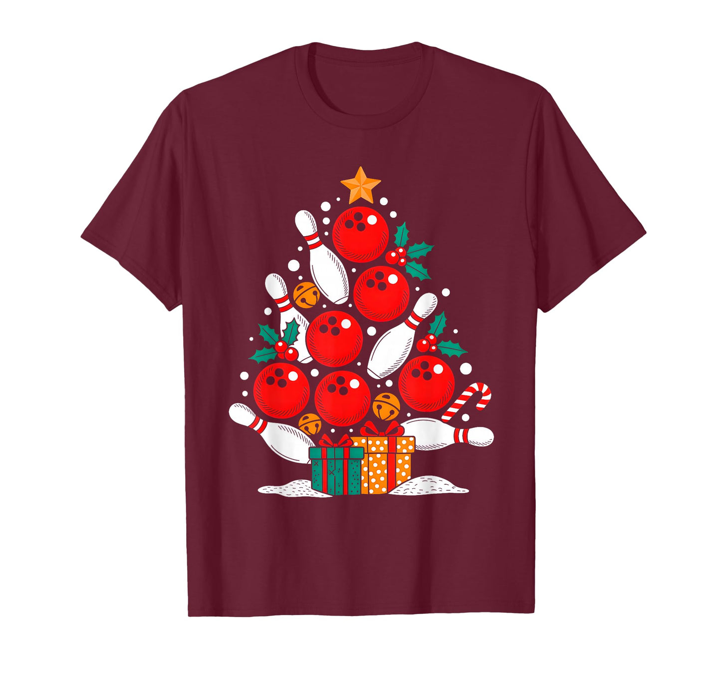 Funny Bowling Christmas Tree Lights Xmas Vibes Bowling Lover T-Shirt
