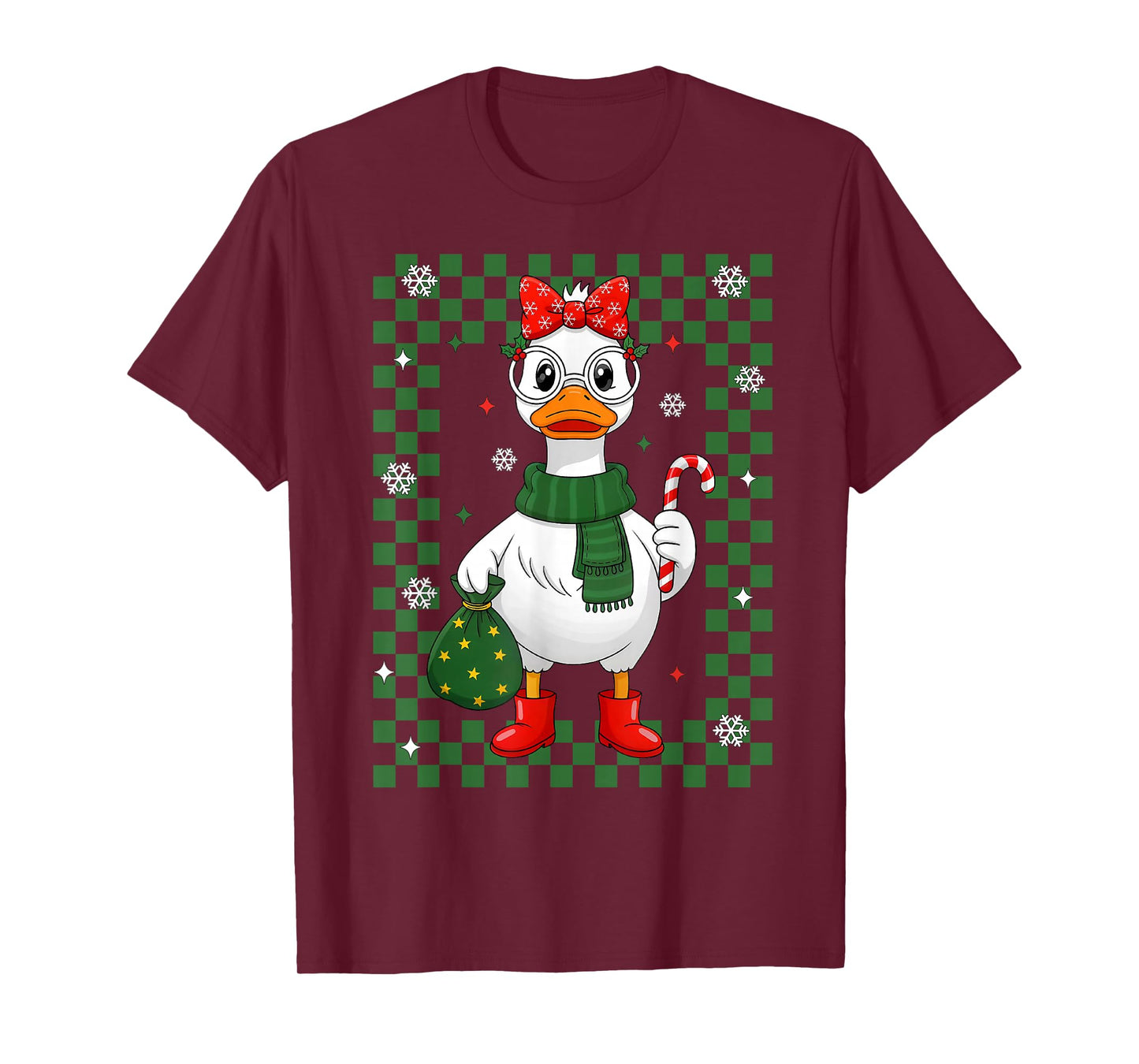 Christmas Goose Candy Cane Snowflake Xmas Pajamas Holiday T-Shirt