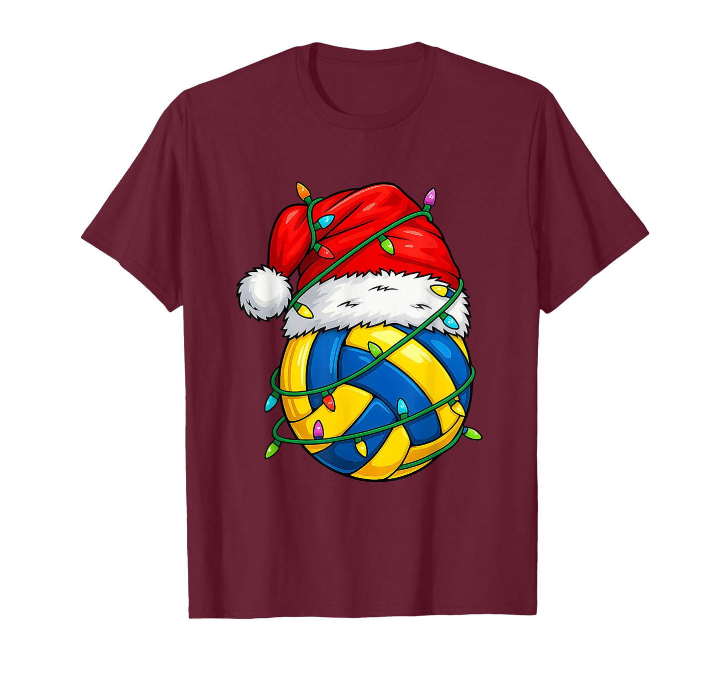 Christmas Volleyball Santa Hat Lights Colorful Funny Player T-Shirt