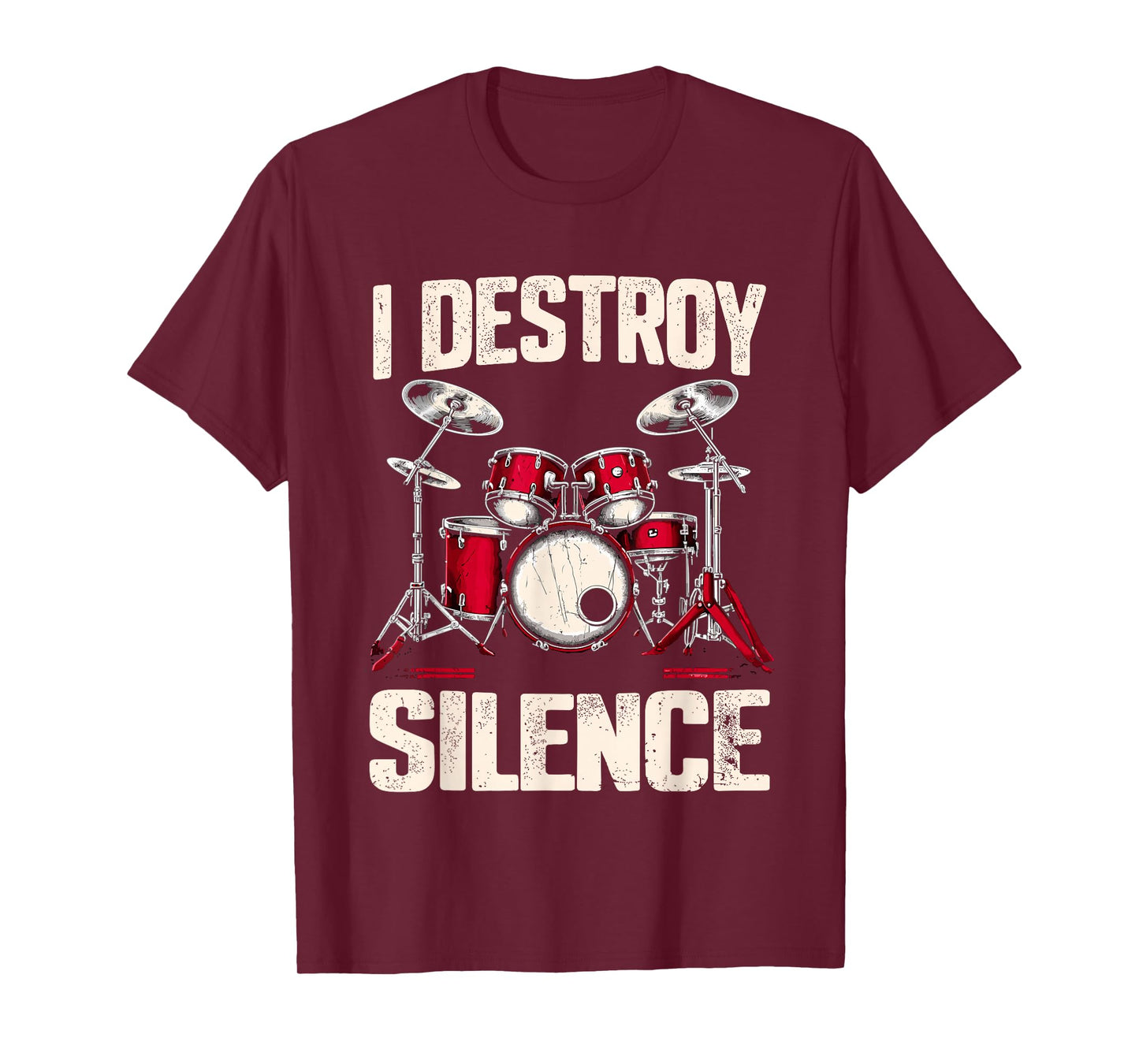 Drummer I Destroy Silence Drum T-Shirt, Small, Black