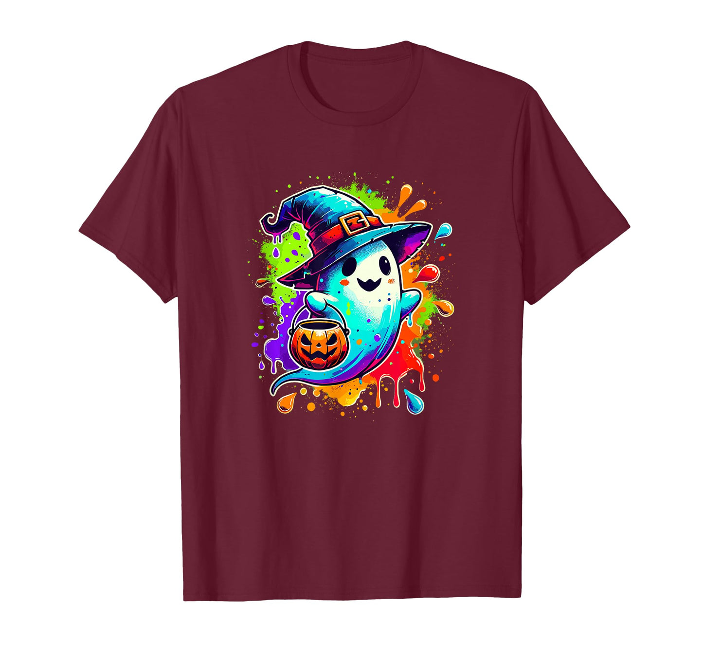 Splash Art Halloween Trick Or Treat Witch Ghost T-Shirt