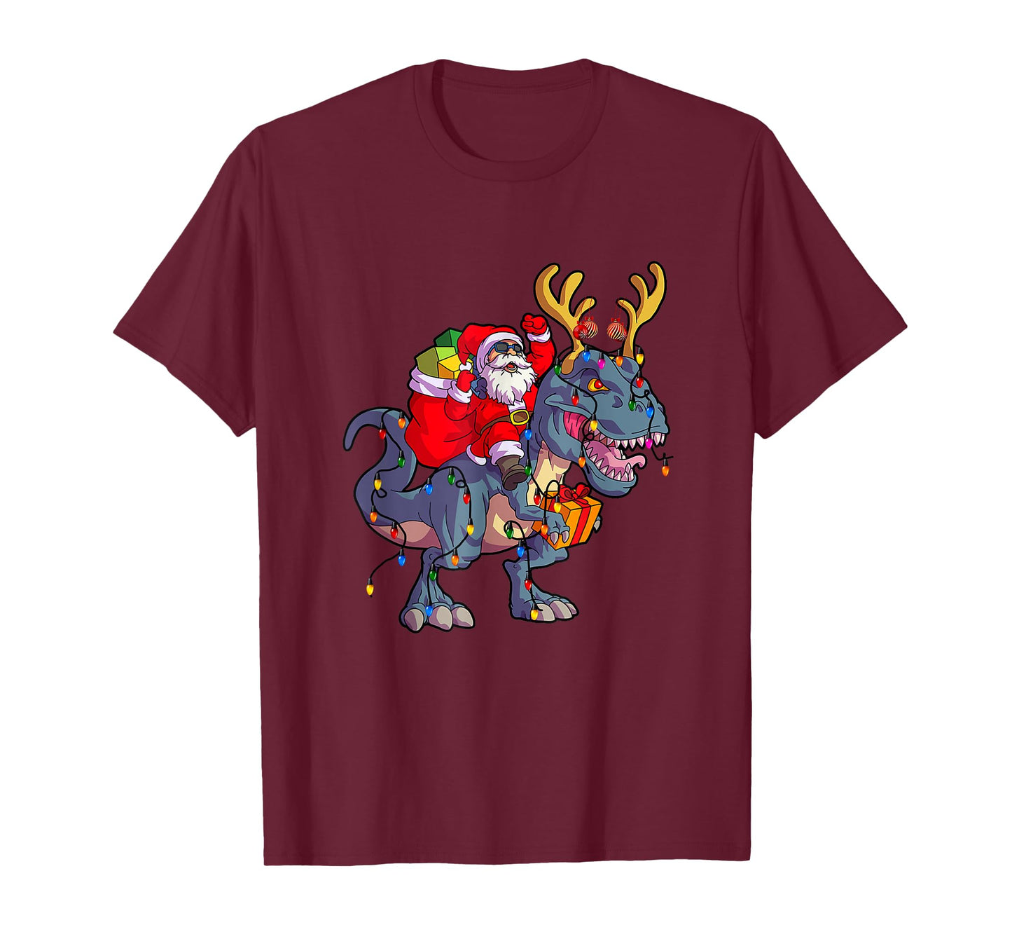 Santa Riding Dinosaur T rex Christmas Xmas Squad Xmas Light T-Shirt