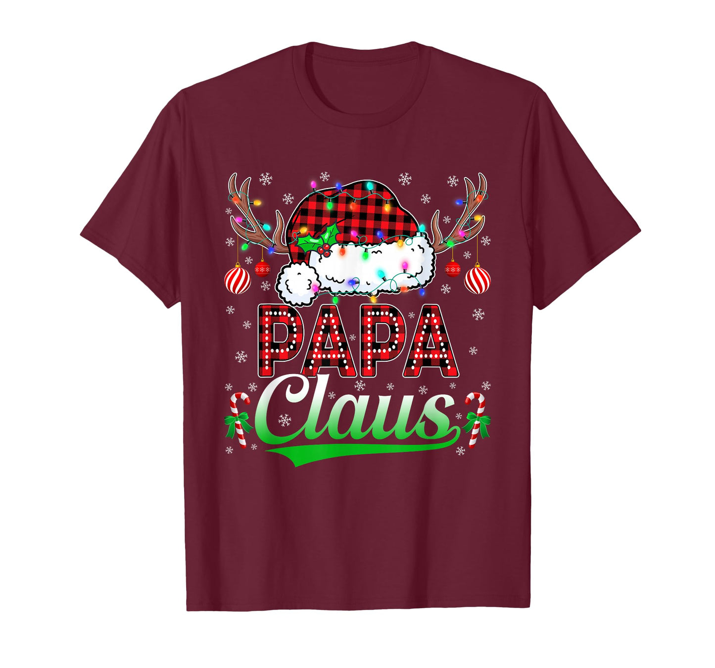 Papa Claus Christmas Lights Matching Family Xmas Pajama T-Shirt