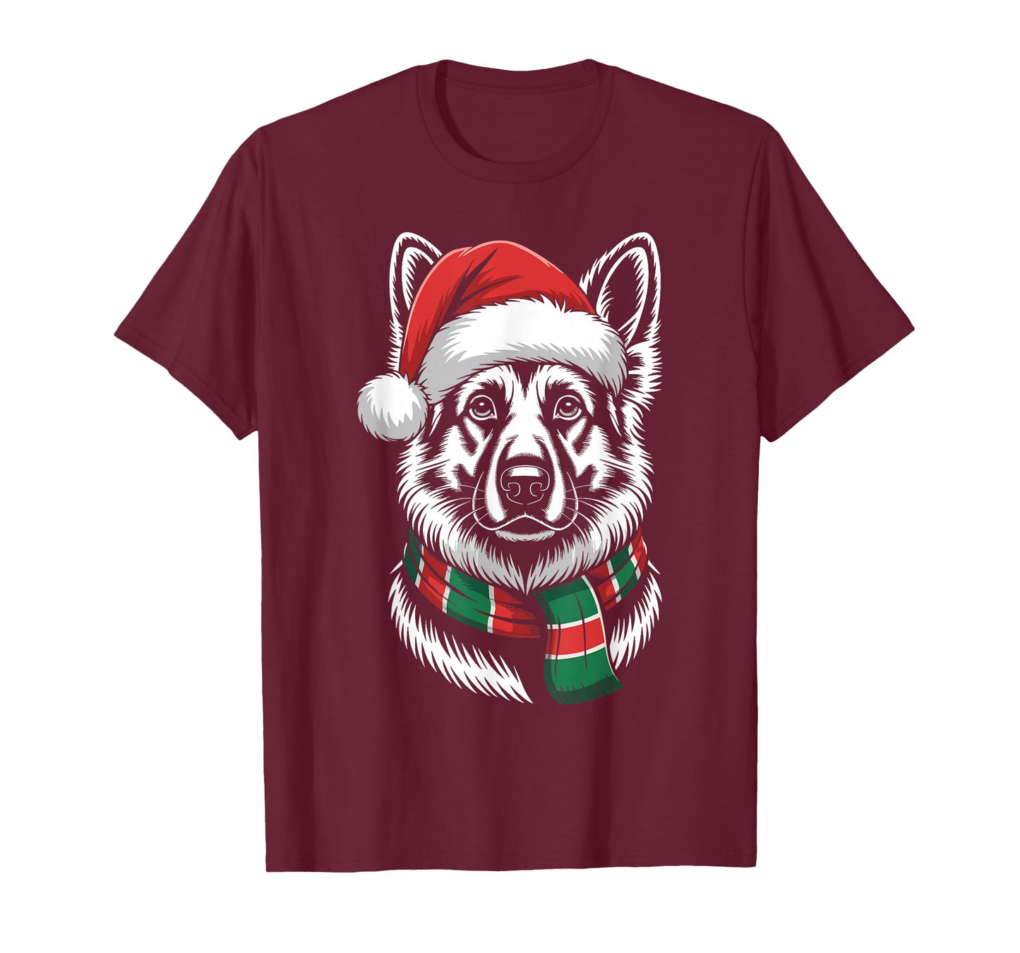 German Shepherd Dog Xmas Santa Hat Scarf Christmas Costume T-Shirt