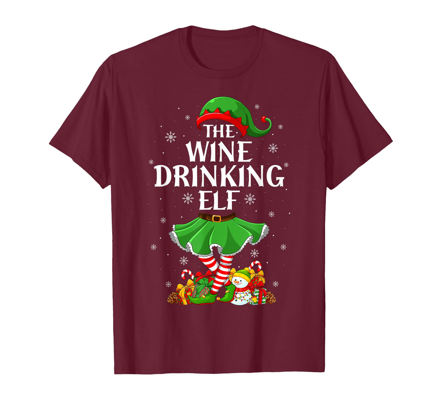 Wine Drinking Elf Christmas Family Elf Squad Xmas Girl Women T-Shirt