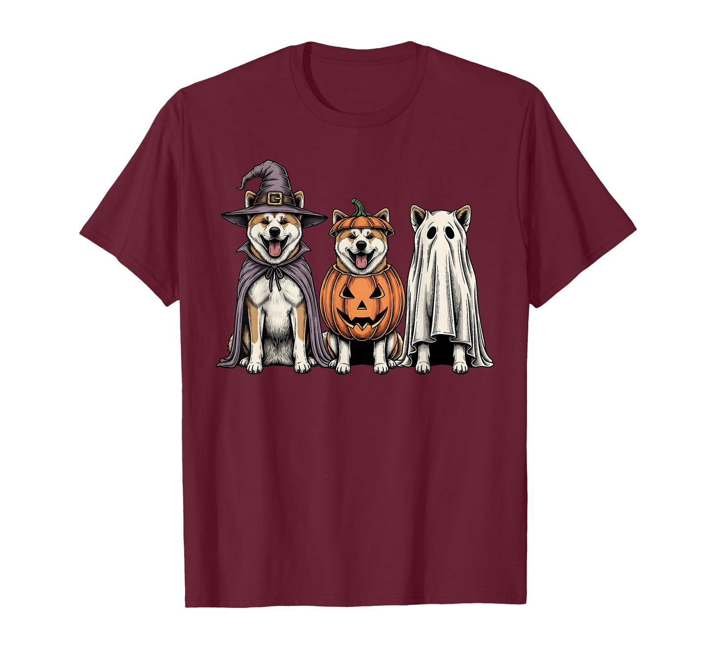 Spooky Ghost Akita Inu Pumpkin Halloween Dog Lover T-Shirt