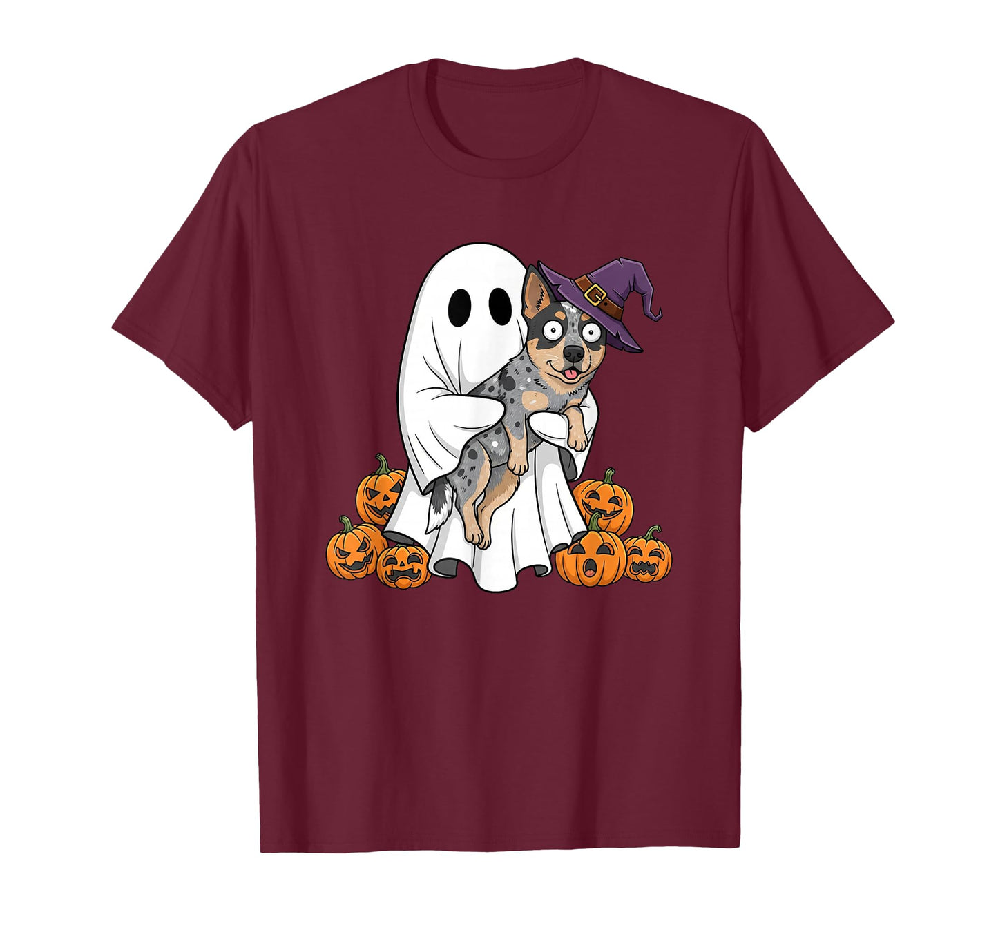 Ghost Australian Cattle Dog Pumpkin Halloween Mens Womens T-Shirt