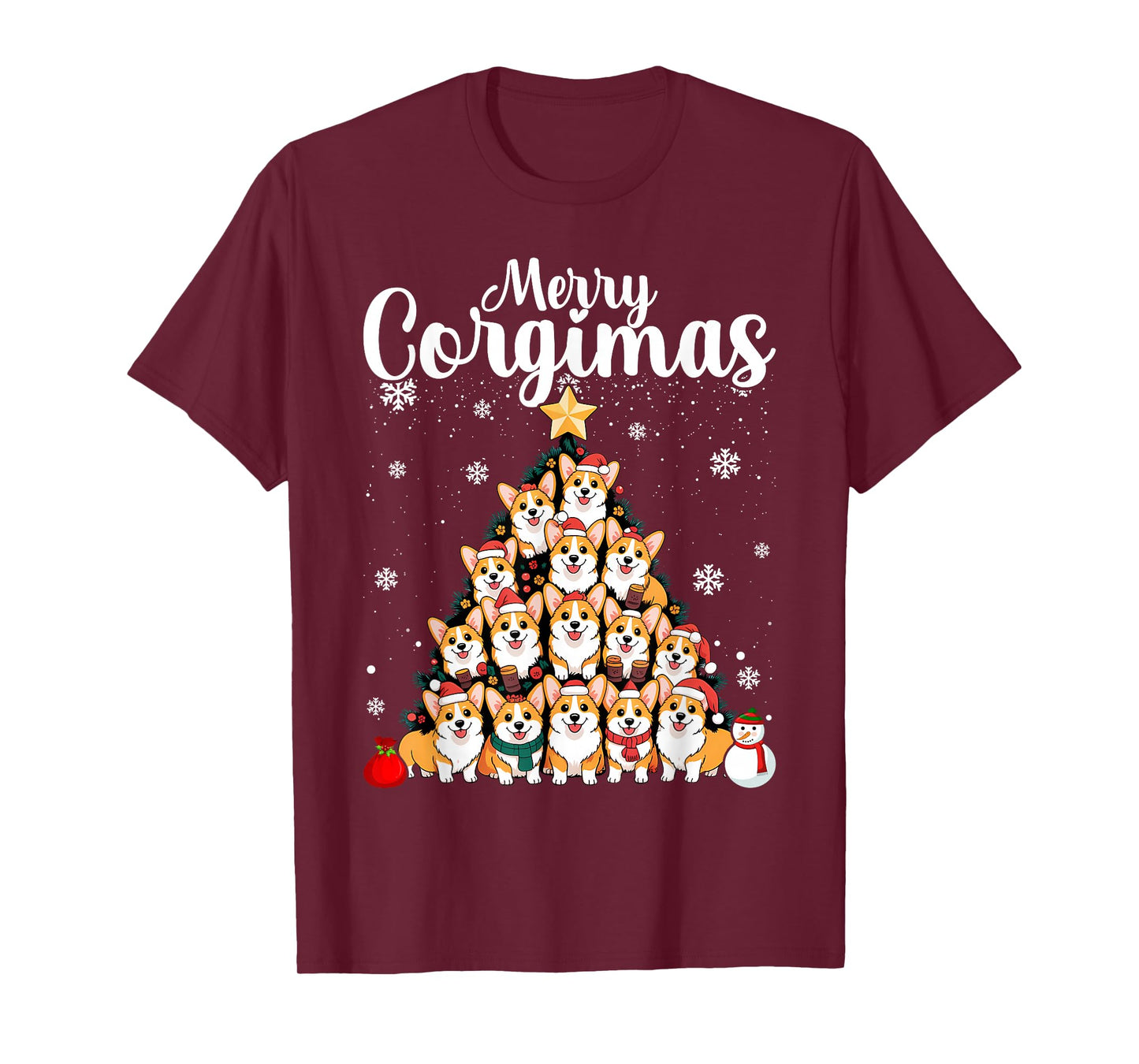 Corgimas Dog Christmas Corgi Santa Hats Xmas Tree Lights T-Shirt
