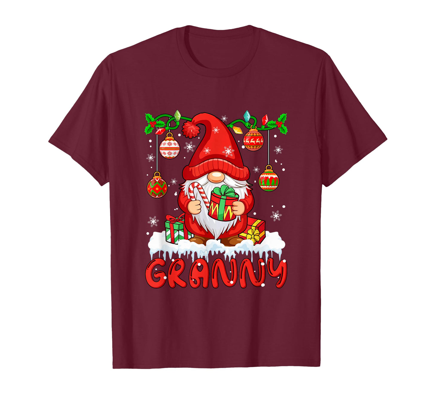 Granny Christmas Gnome Colorful Lights Matching Family Group T-Shirt