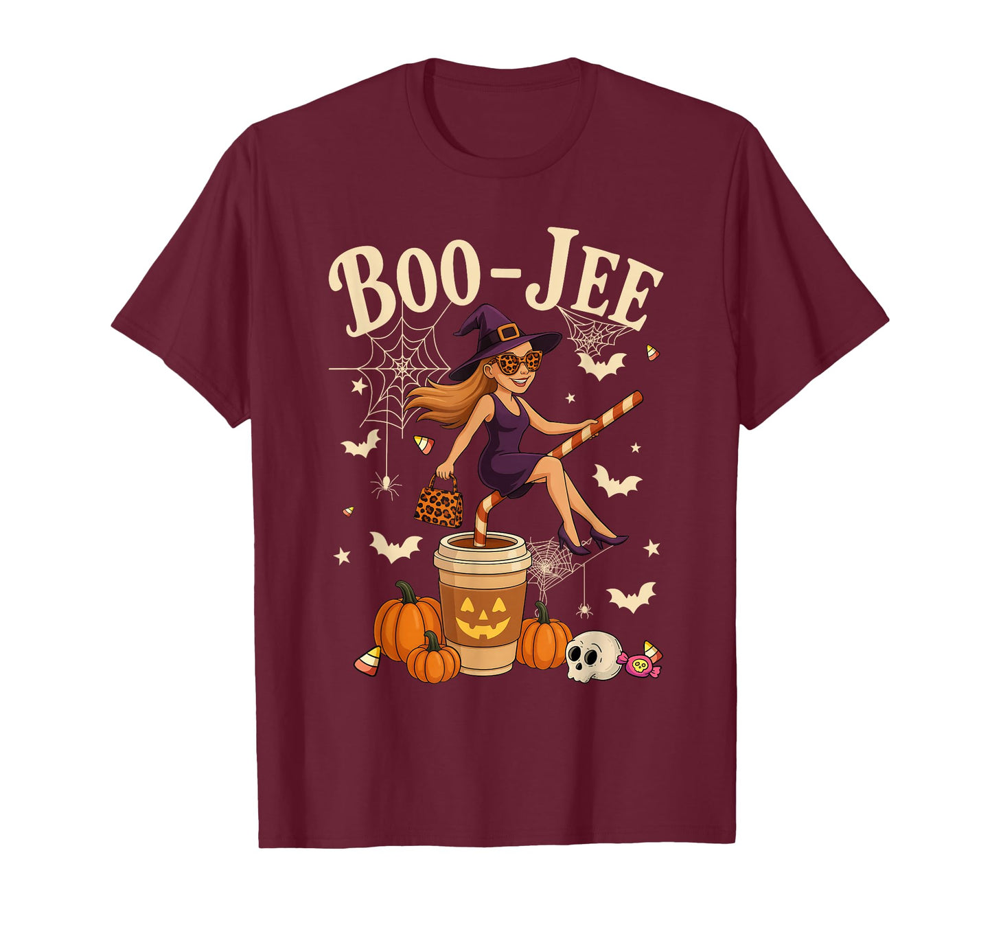 Coquette Leopard Witch Coffee Boo-JEE Halloween Boujee Girl T-Shirt