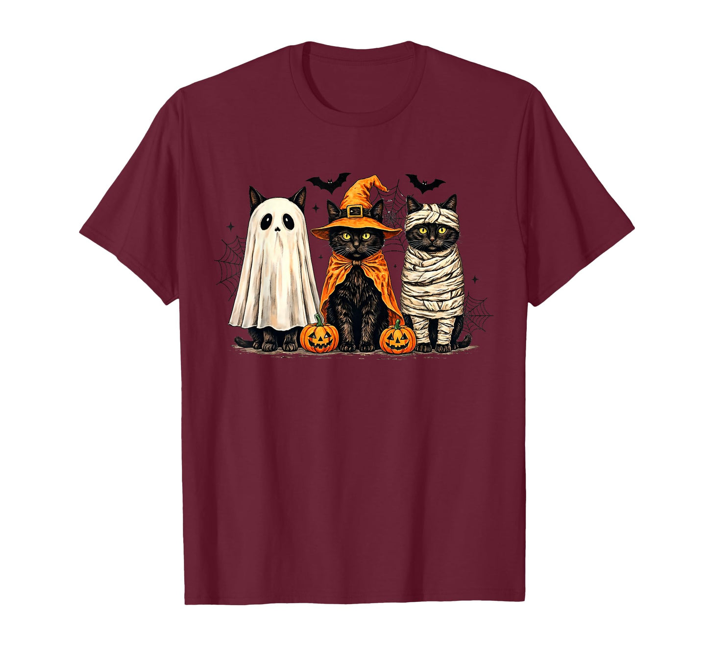 Retro Black Cat Witch Scary Halloween Pumpkin Women Men Kids T-Shirt