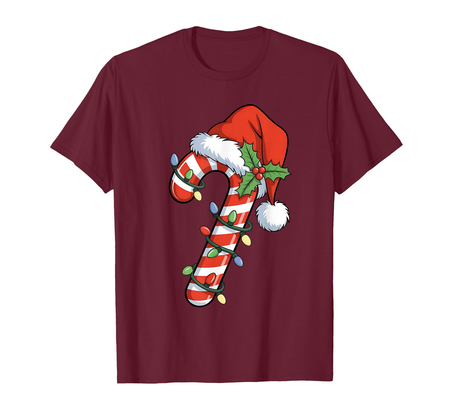 Christmas Light Candy Cane Santa Xmas Kids Toddler Women Men T-Shirt