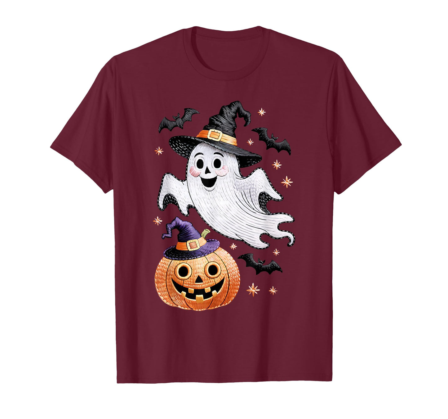 Halloween Ghost and Pumpkin Witch Hat Spooky Design T-Shirt