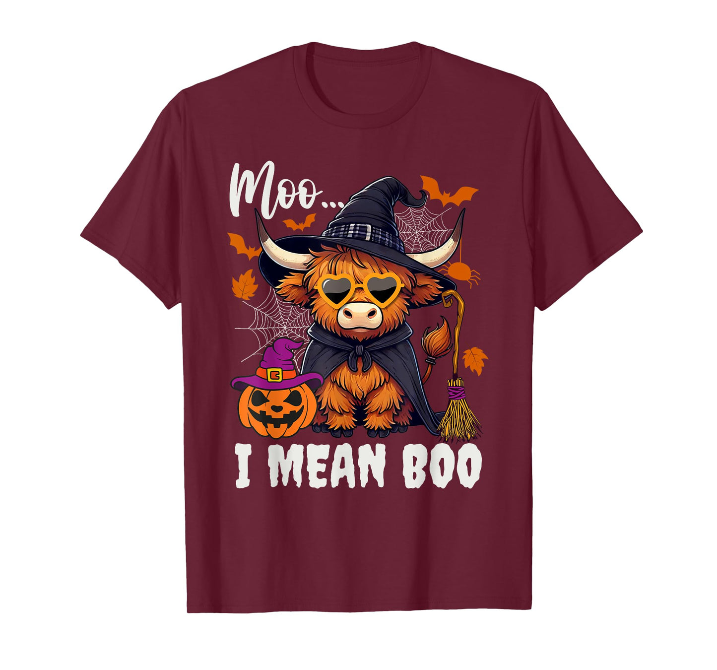 Moo I Mean Boo Witch Highland Cow Halloween Costume T-Shirt