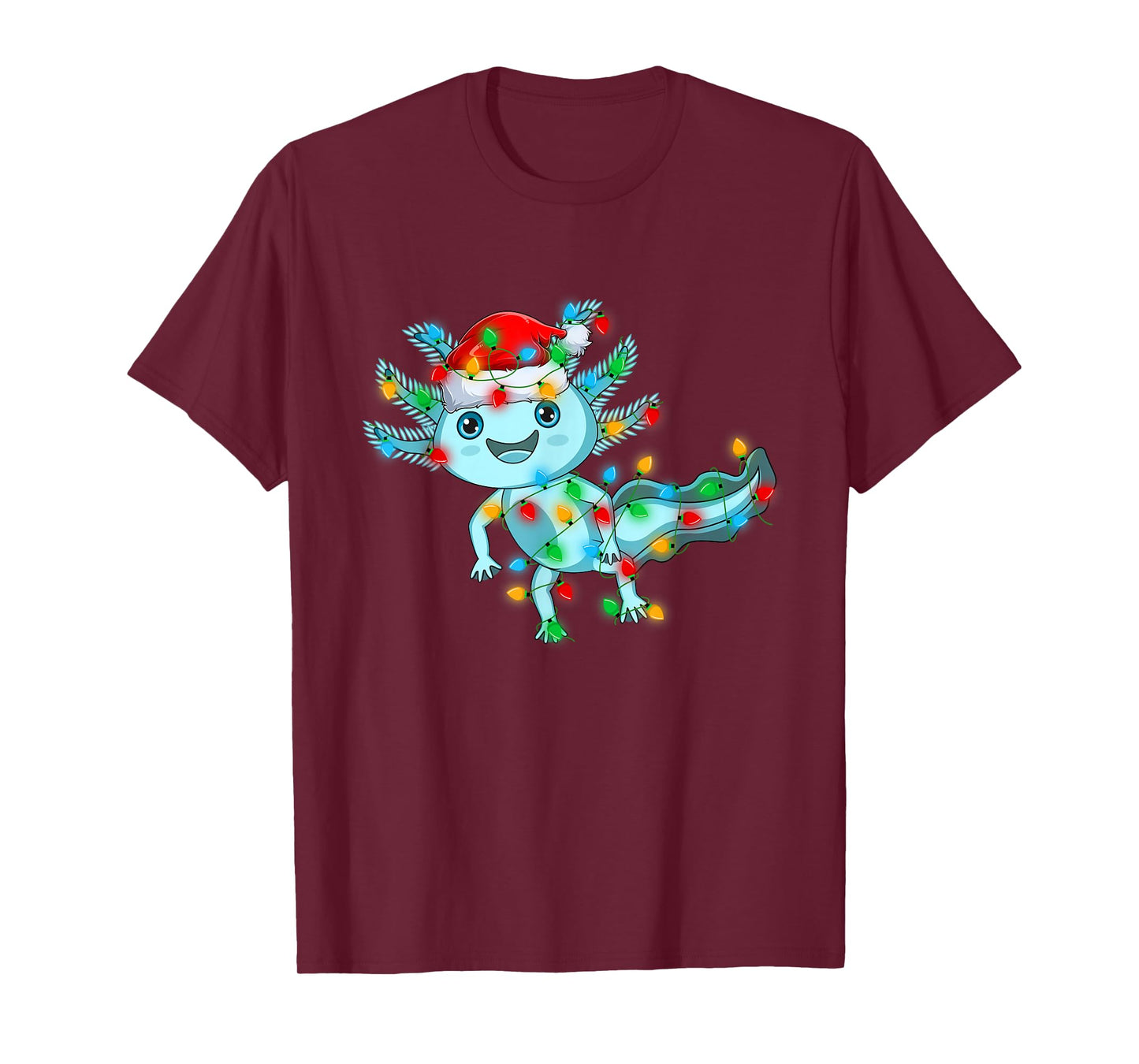 Axolotl Christmas Lights Santa Hat Funny Axolotl Xmas T-Shirt