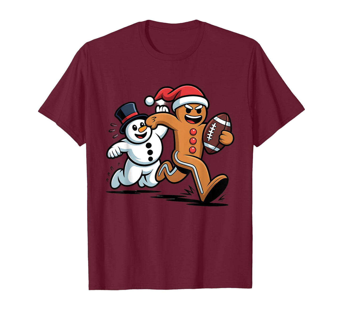 Christmas American Football Gingerbread Man Snowman Boys Men T-Shirt