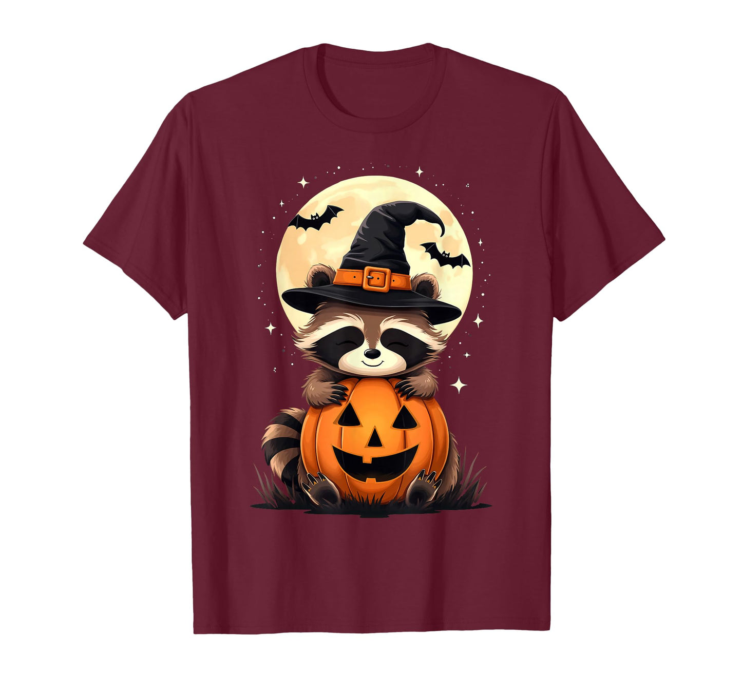 Halloween Raccoon Witch Hat Pumpkin Spooky T-Shirt