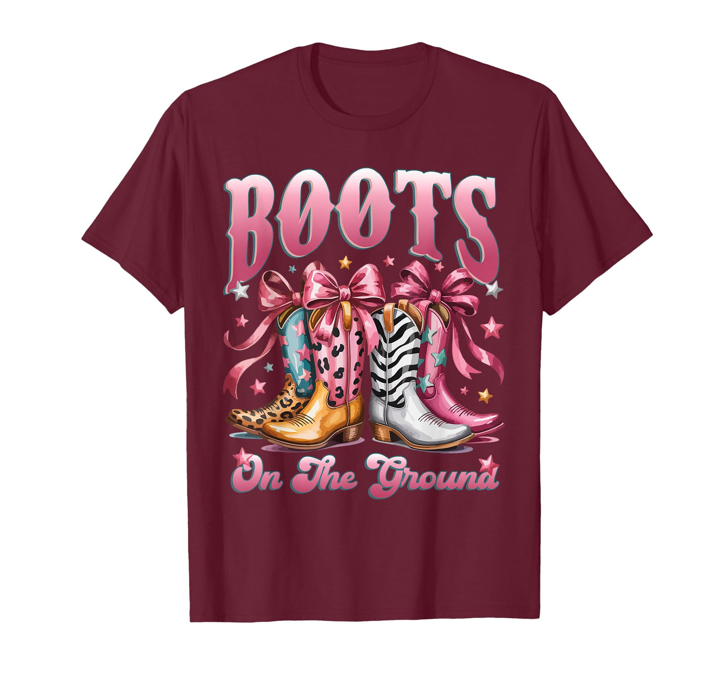 Boot Cowboy Western Cowgirl Pink Leopard Boots on the ground T-Shirt