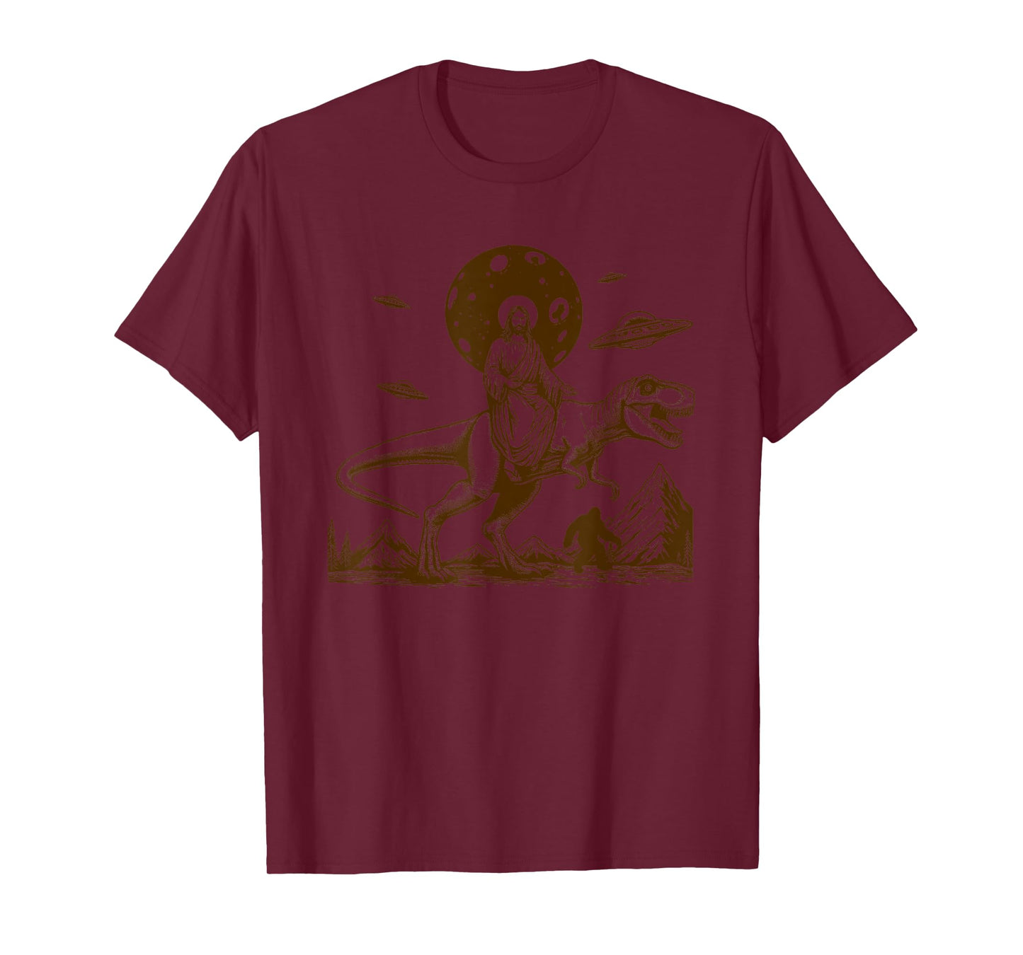 Jesus Riding Dinosaur UFO Bigfoot Funny T-Shirt