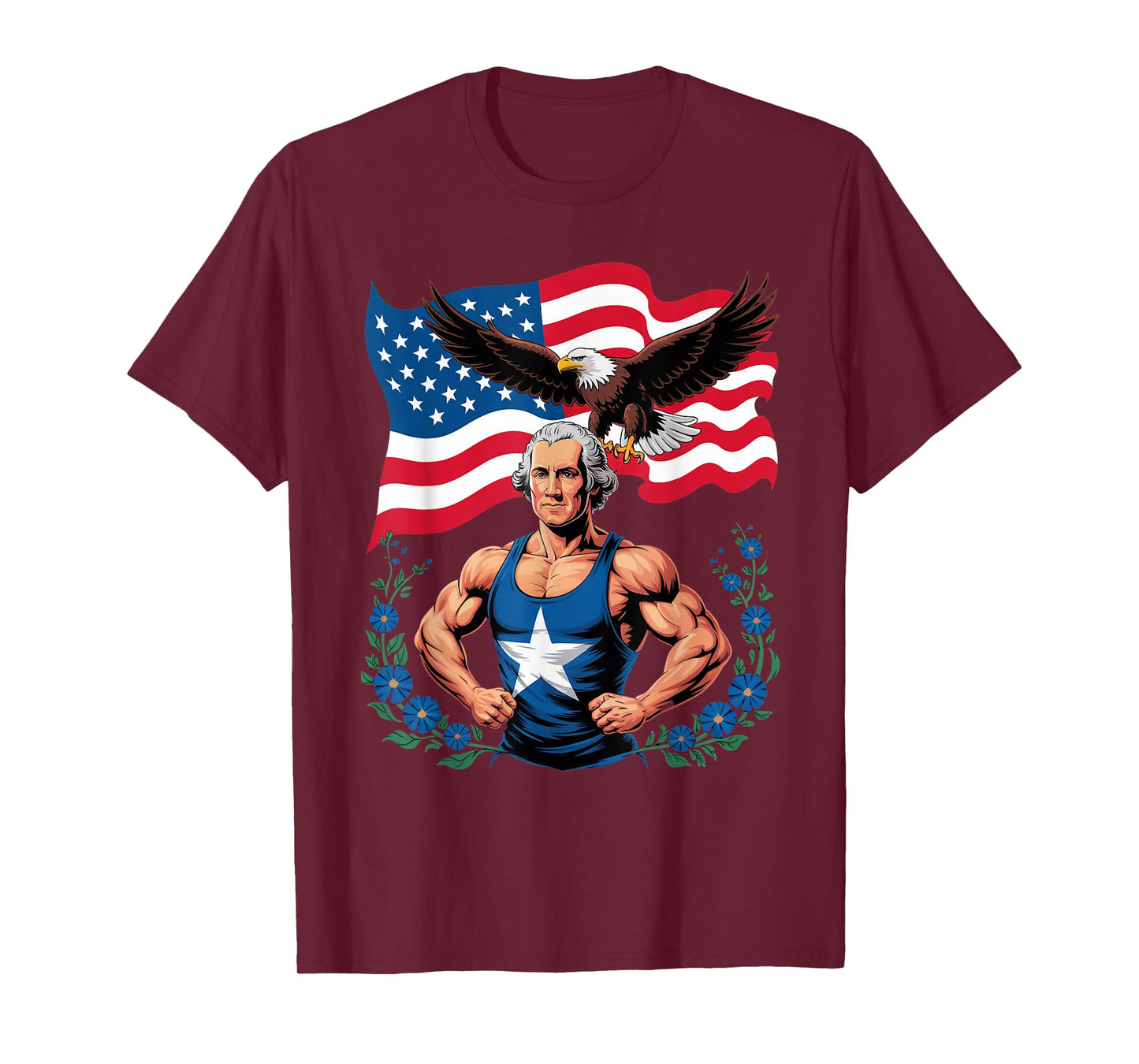 Patriotic George Washington Muscle Gym American Flag Eagle T-Shirt