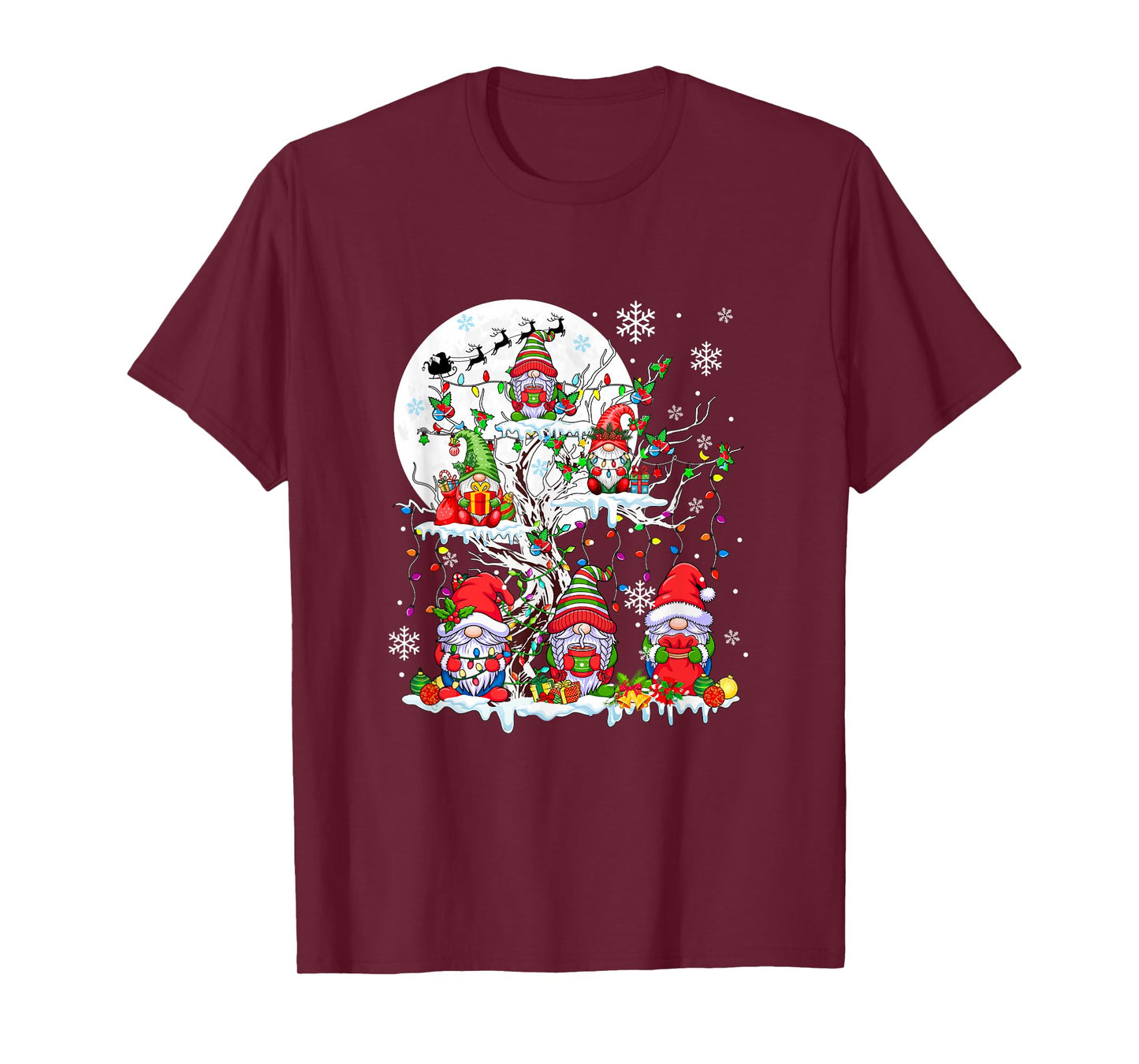 Christmas Group Gnomes On Tree Colorful Lights Family Kids T-Shirt