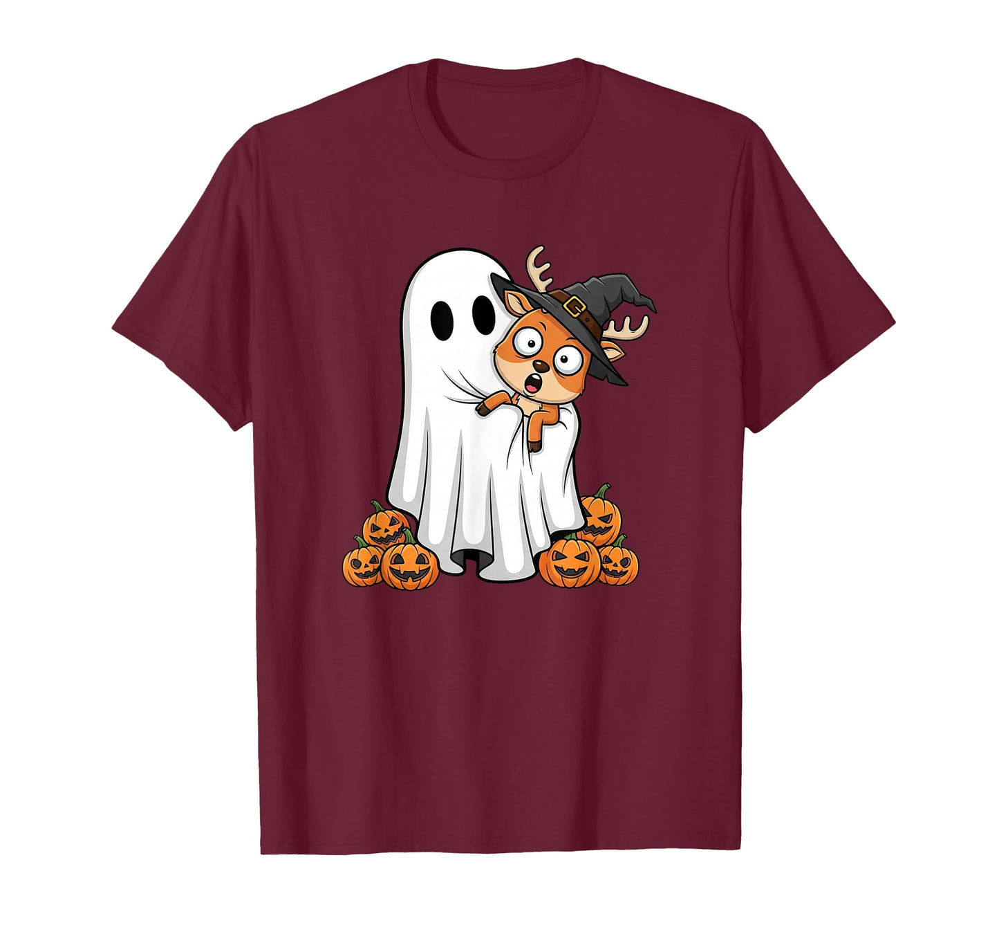 Funny Ghost Deer Pumpkin Halloween Kids Mens Womens T-Shirt