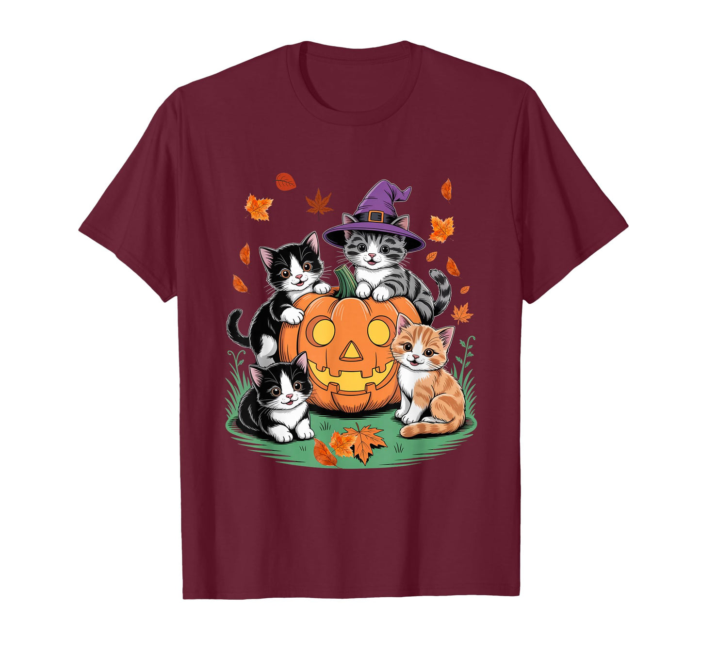 Cute Black Floral Cat Spooky Pumpkin Patch Trick or Treat T-Shirt