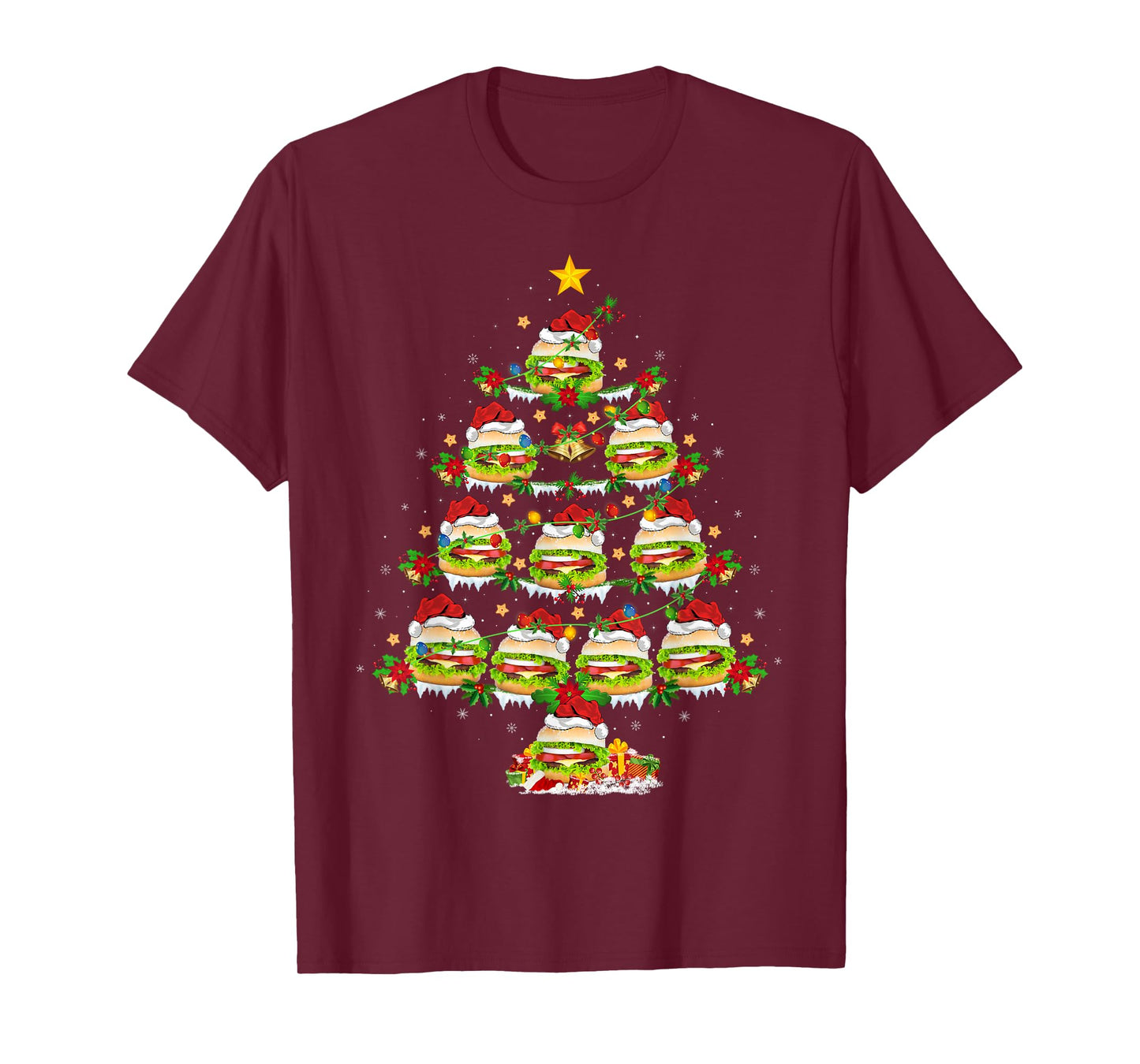 Burger Christmas Tree Lights Fast Food Burger Lover Xmas T-Shirt