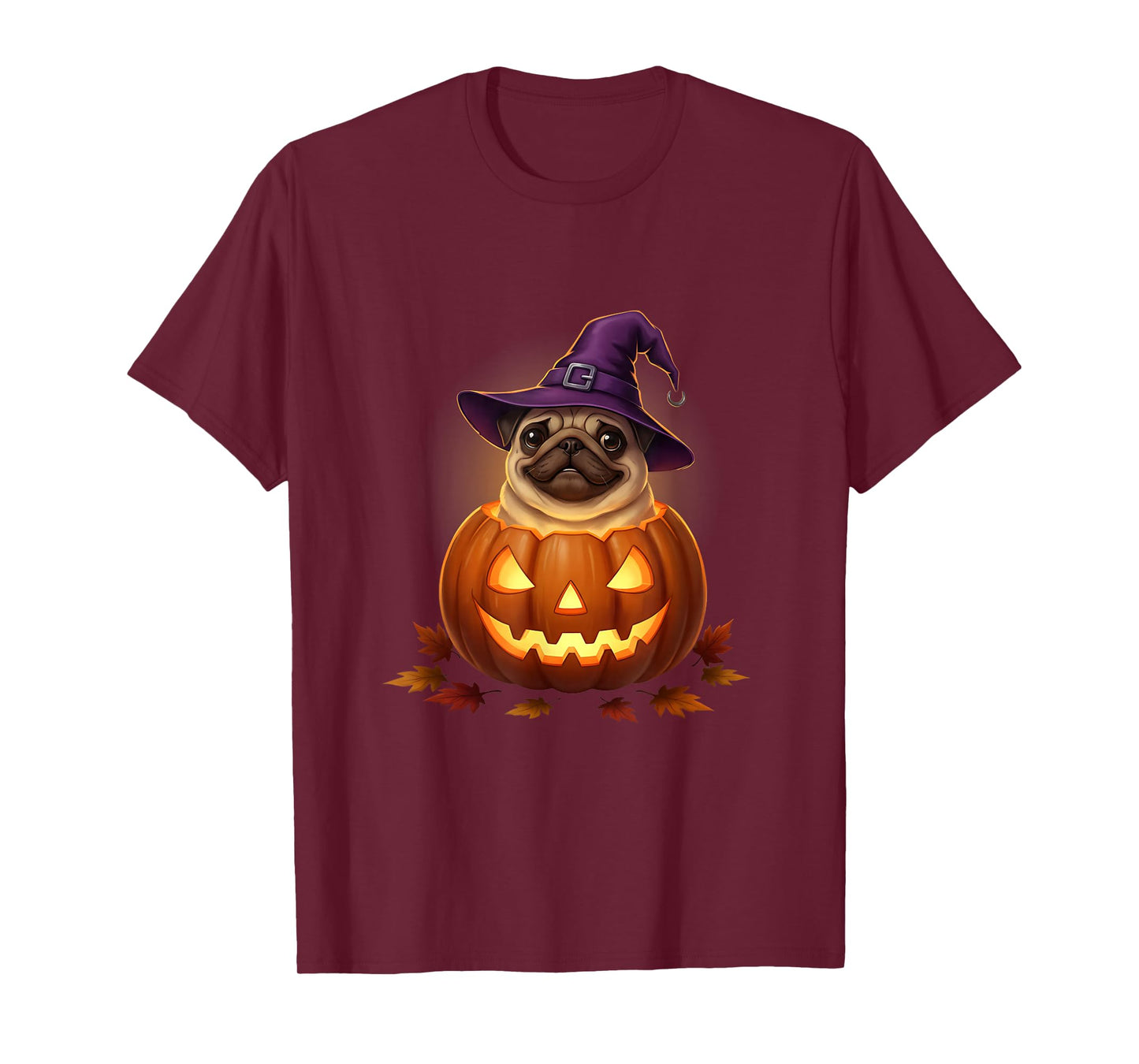 Funny Pug in Halloween Pumpkin Wearing Witch Hat Pug Mom Dad T-Shirt