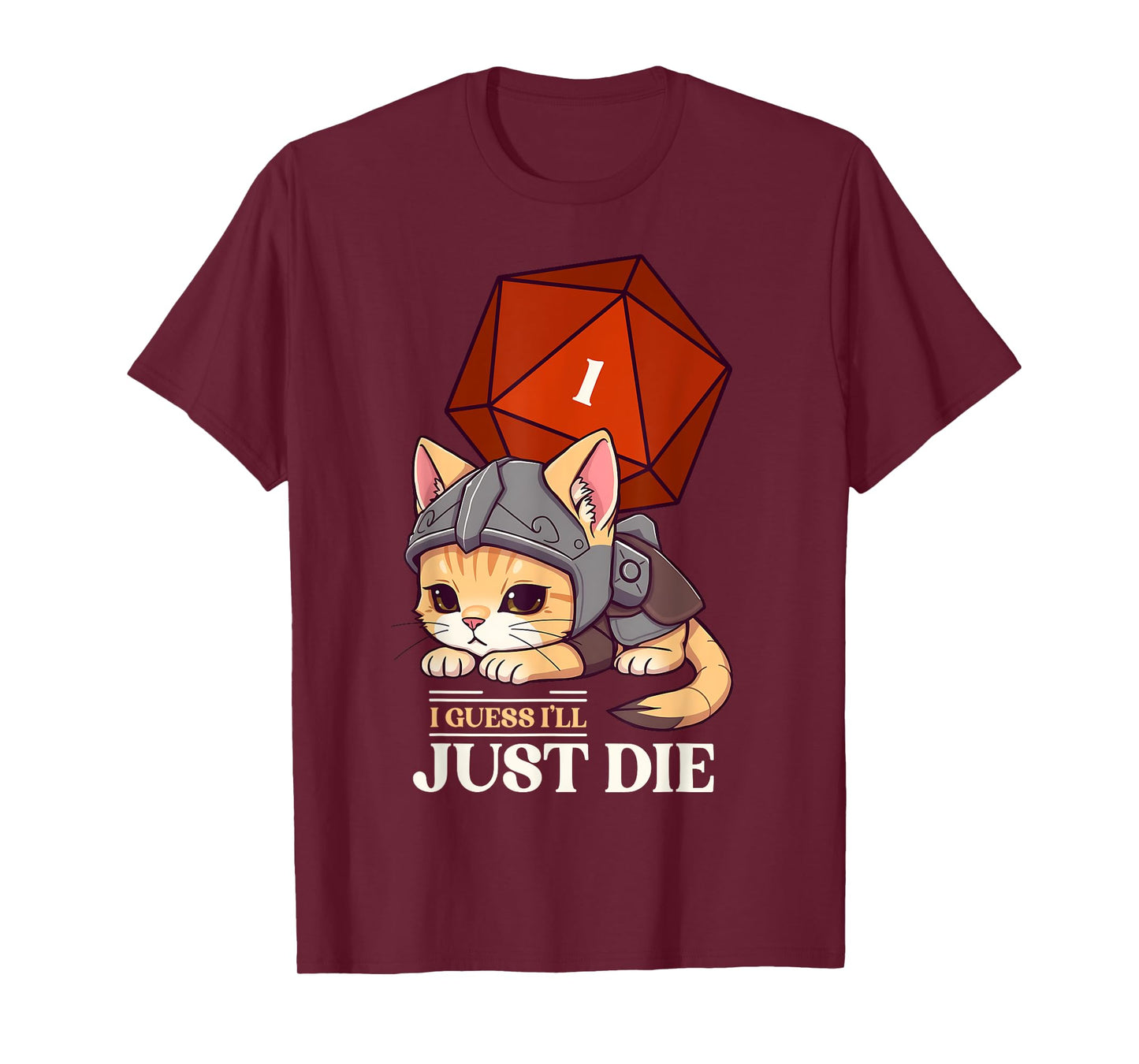RPG Cat Guess I'll Die | D20 Cat Fail Unisex-Adults Kids T-Shirt Black Short Sleeve Gaming/Geek Chic Fantasy RPG T-Shirt