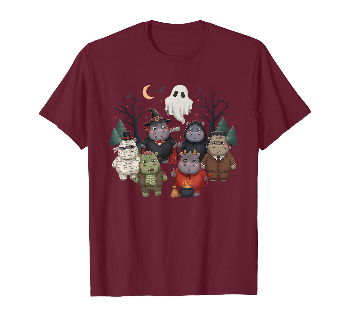 Funny Hippo Ghost Witch Zombie Halloween Costume Boys Girls T-Shirt