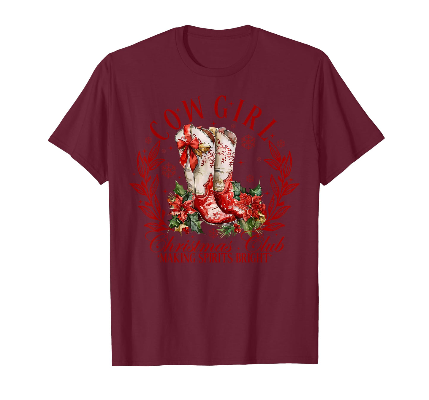 Vintage Boots Cowgirl Christmas Coquette Bow Western Country T-Shirt