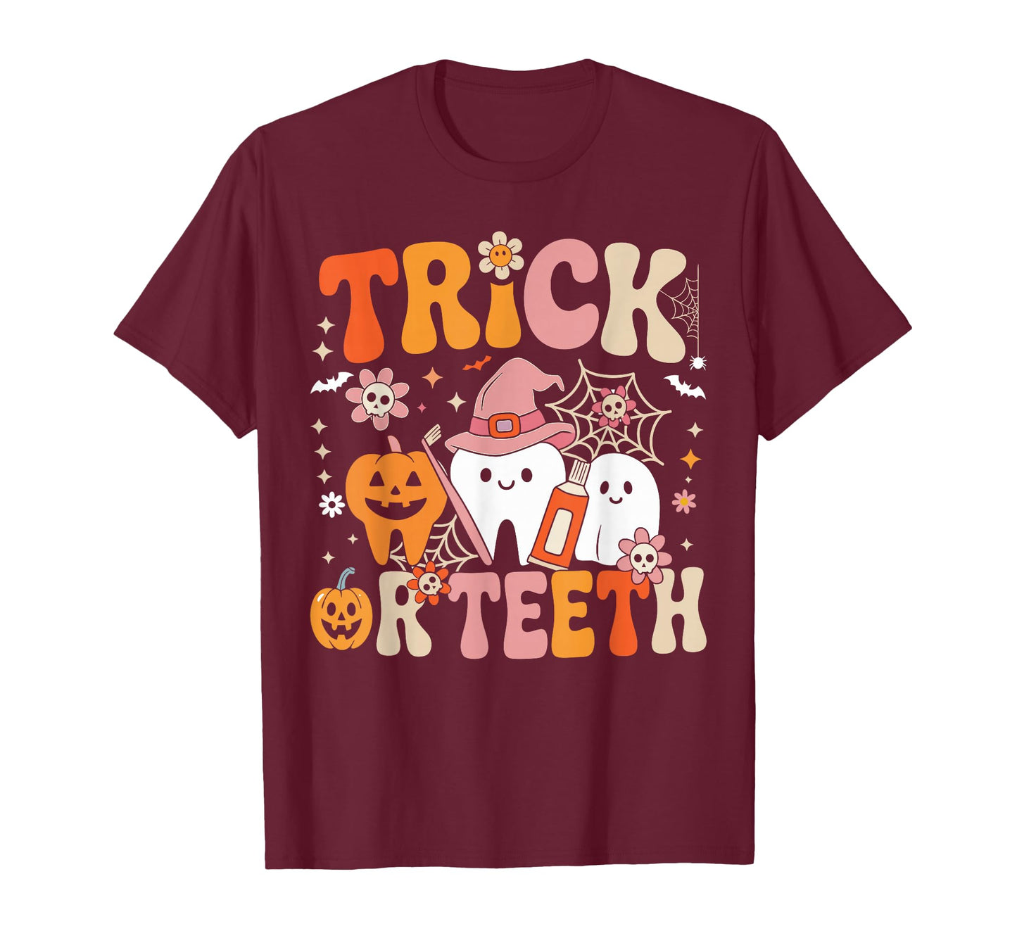 Halloween Dentist Trick Or Teeth Groovy Tooth Witch Ghost T-Shirt