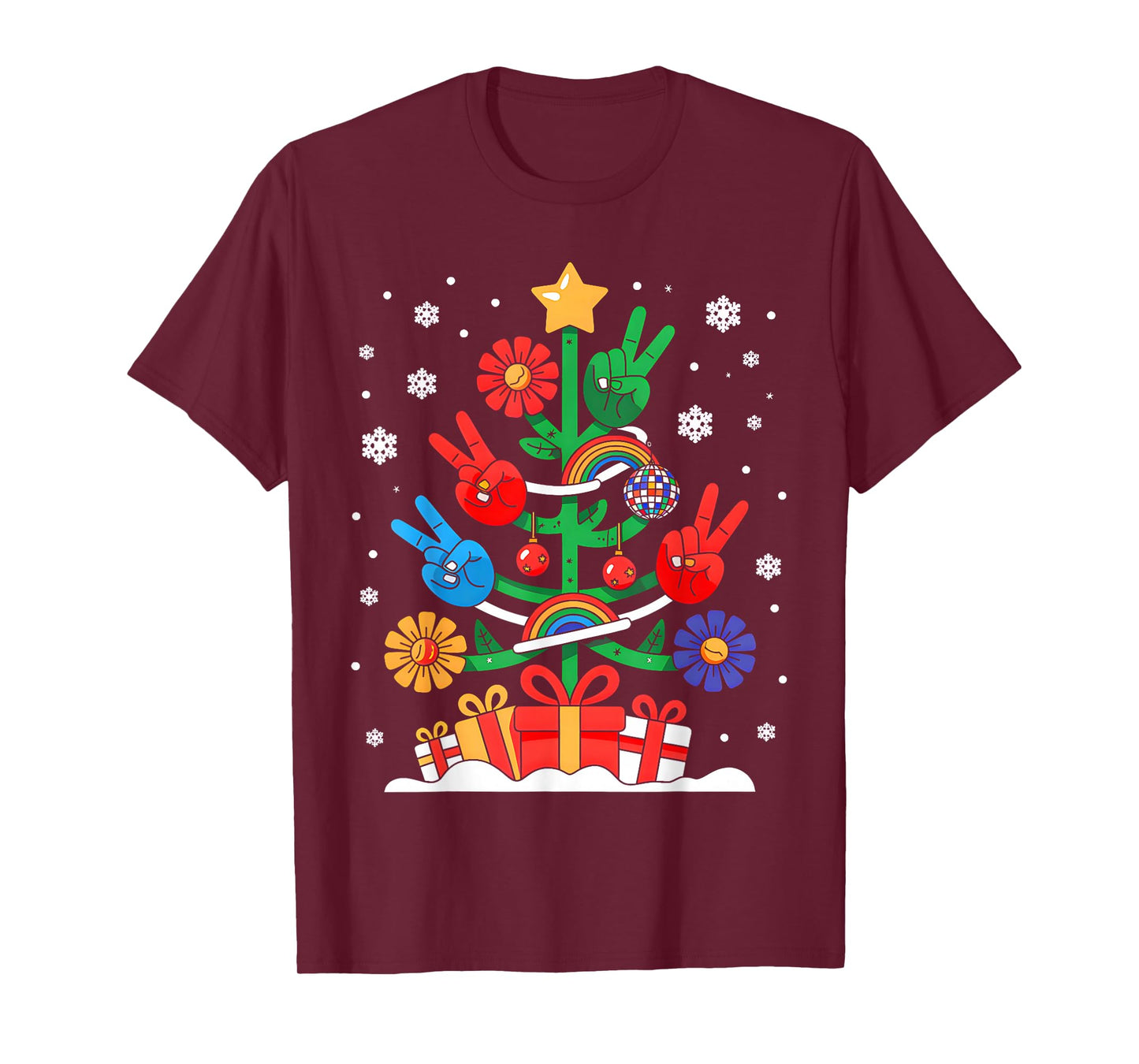 Santa Hippie Christmas Tree Funny Xmas Lights Santa Hippie T-Shirt