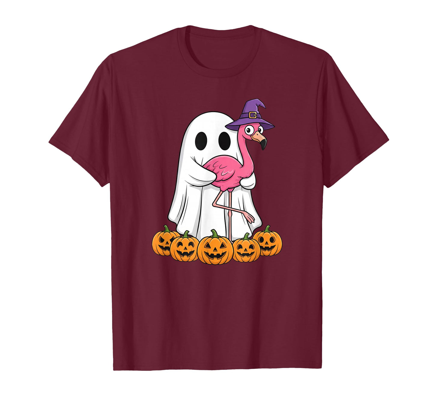 Funny Ghost Flamingo Pumpkin Halloween Kids Mens Womens T-Shirt