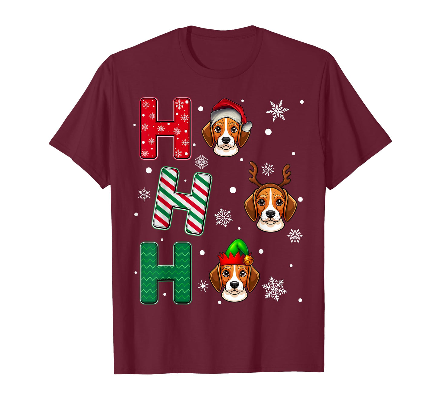 Ho Ho Ho Beagle Dog Lover Matching Christmas Santa Elf Xmas T-Shirt