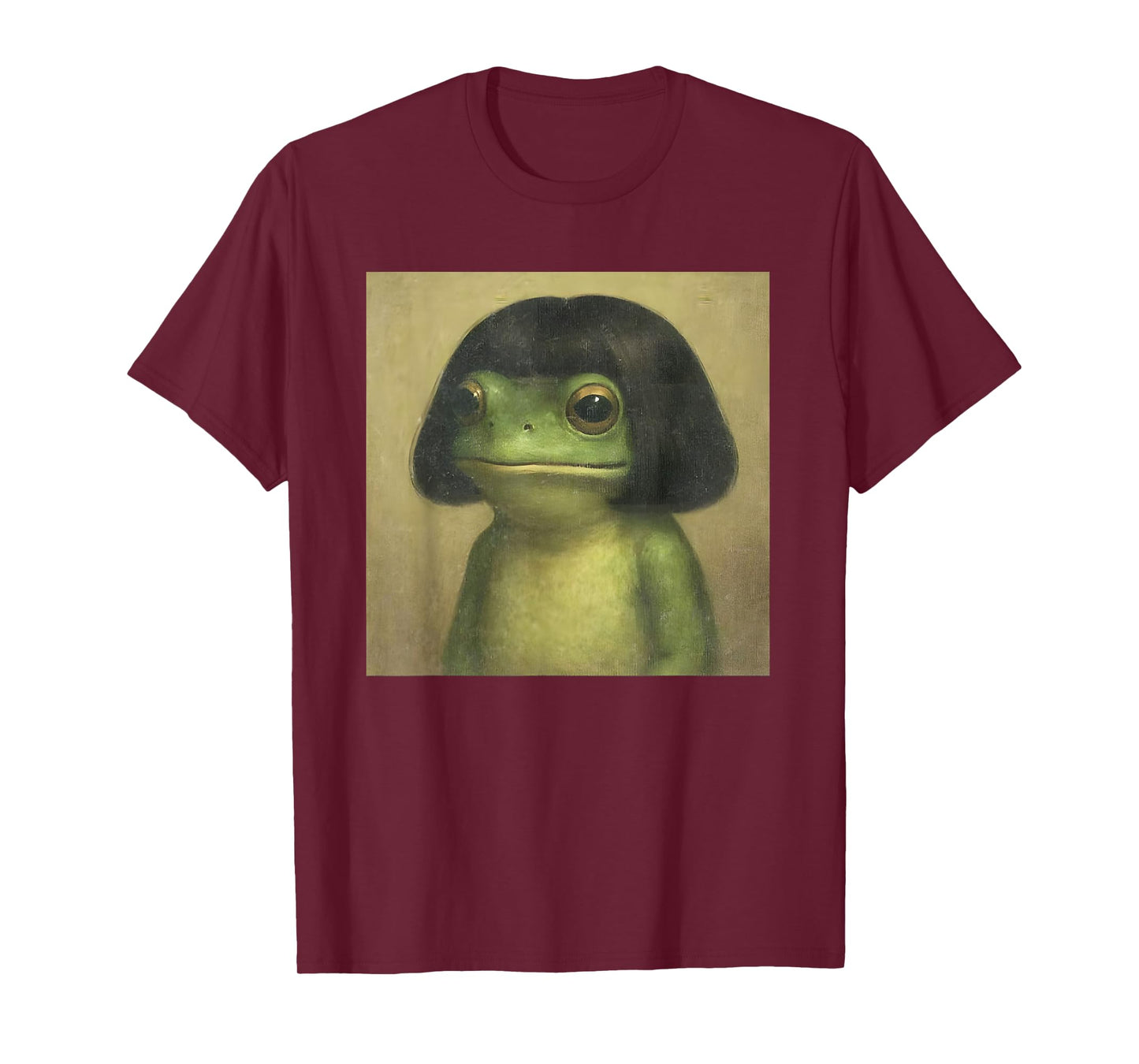 Vintage Funny Frog with Straight Bob Haircut Portrait Design T-Shirt