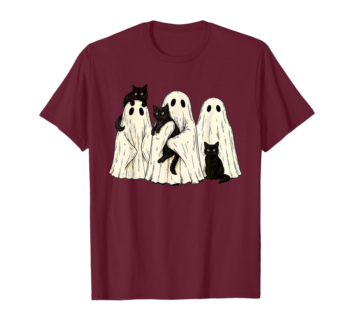 Ghost Holding Black Cat Funny Halloween Cat Lovers Women Tee T-Shirt