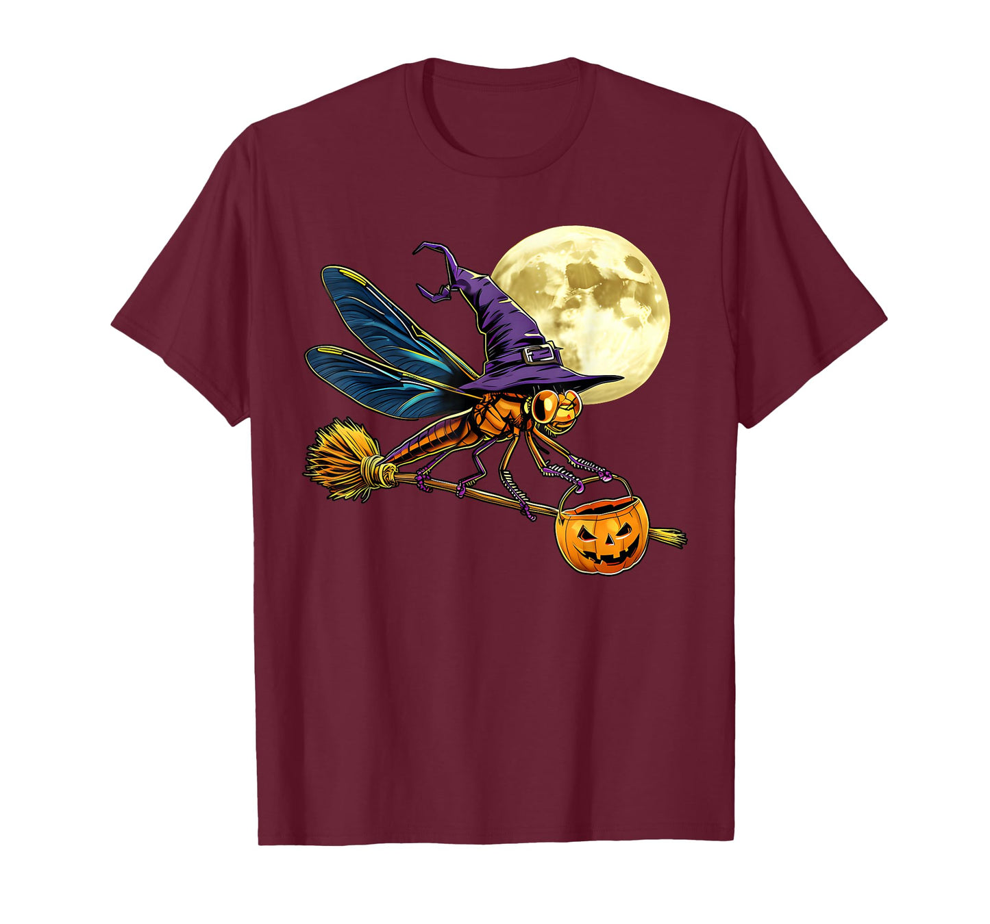 Funny Dragonfly Witch Hat Pumpkin Halloween Costume T-Shirt