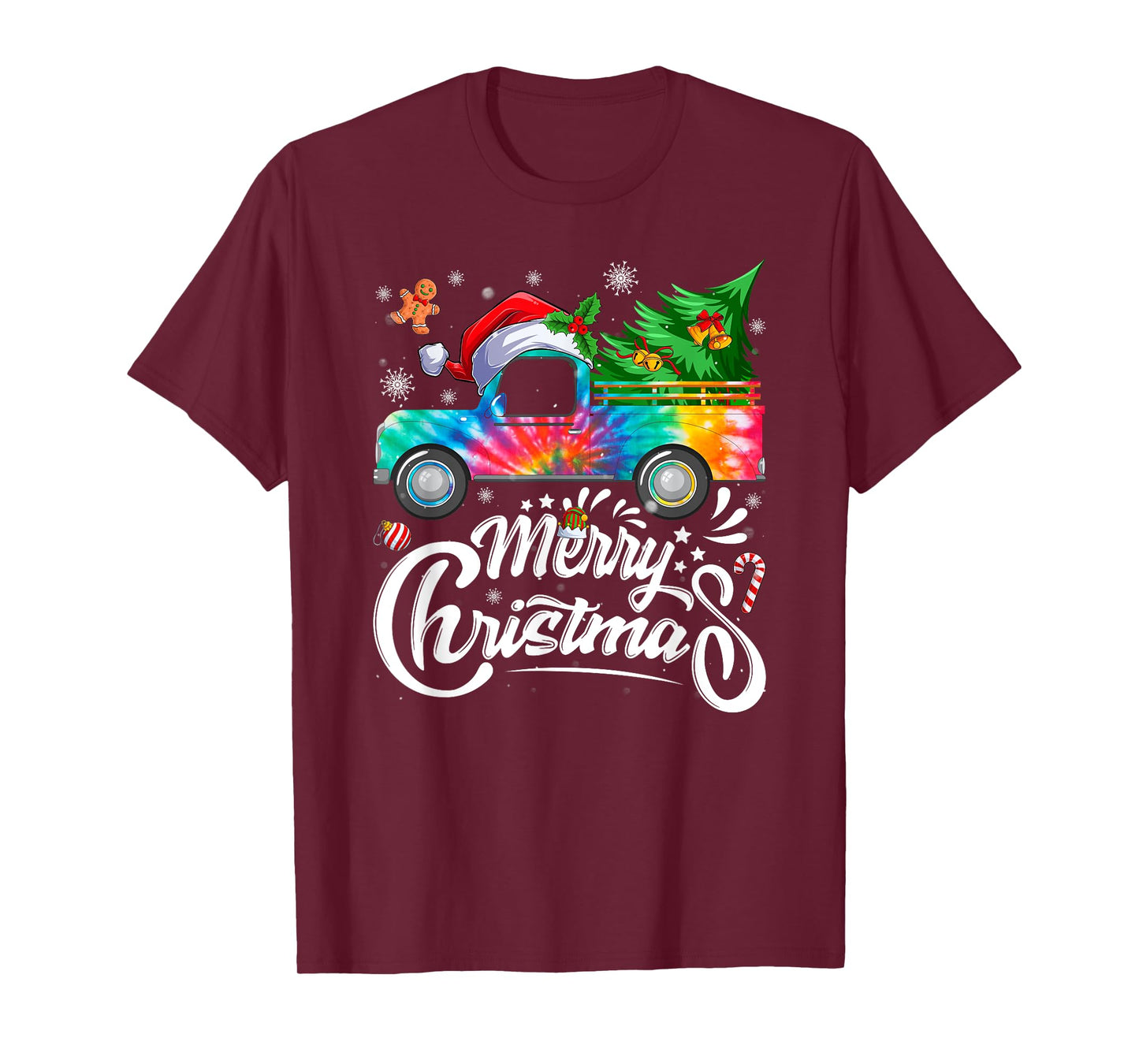Merry Christmas Tree Santa Hat Red Car Family Matching Xmas T-Shirt