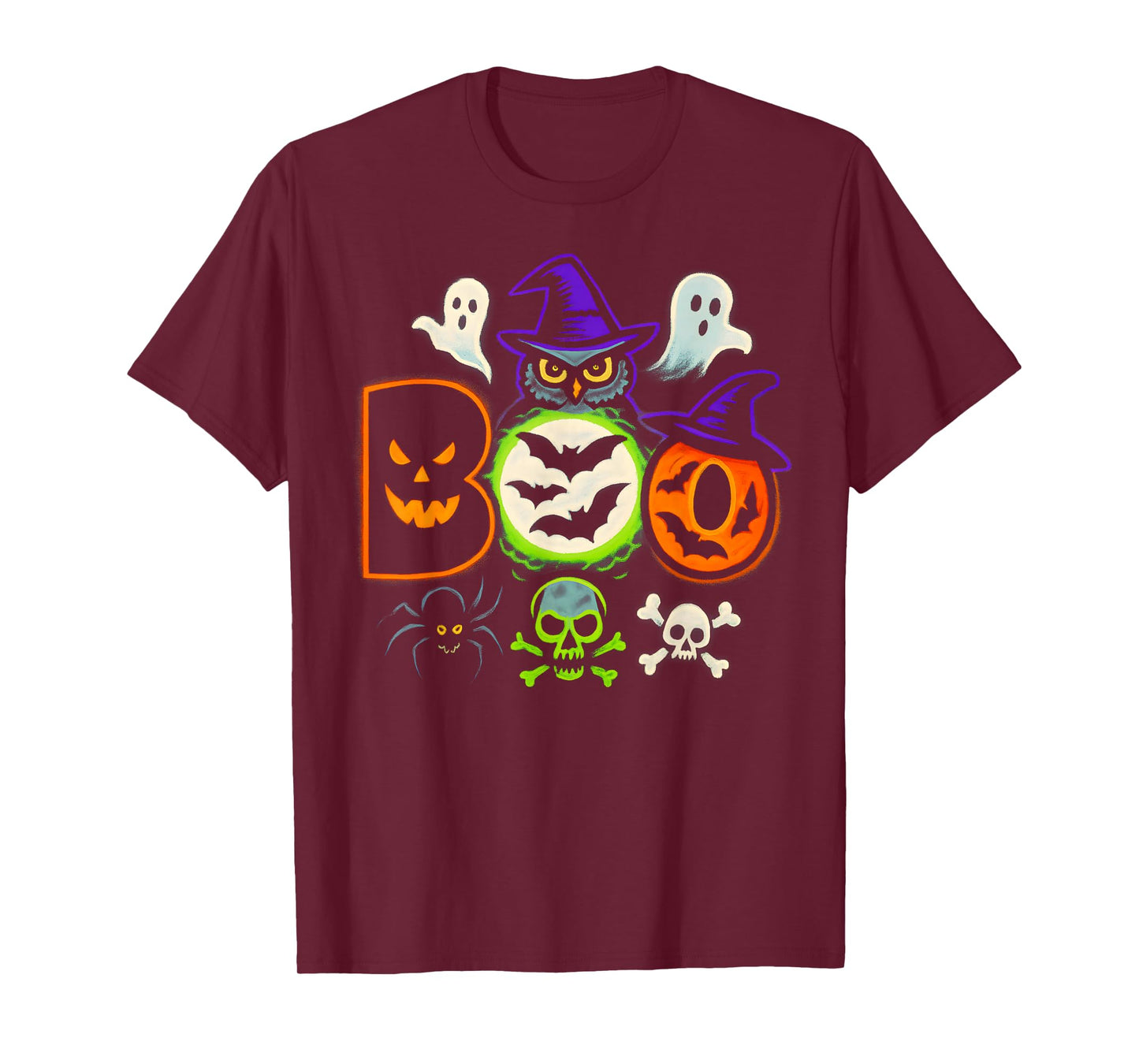 Boo Creepy Owl Pumpkin Ghost Spooky Halloween Men Women Kids T-Shirt